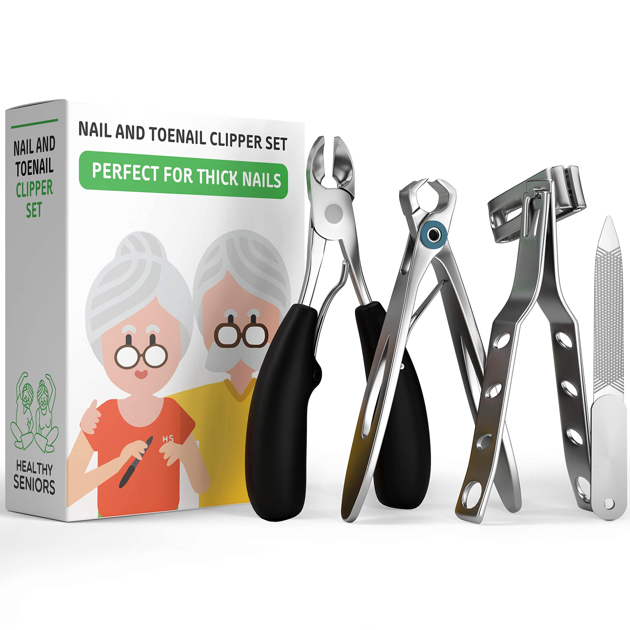 Healthy Seniors Complete Nail and Toenail Clipper Set - Designed for Thick  Nails. Perfect for Diabetics or