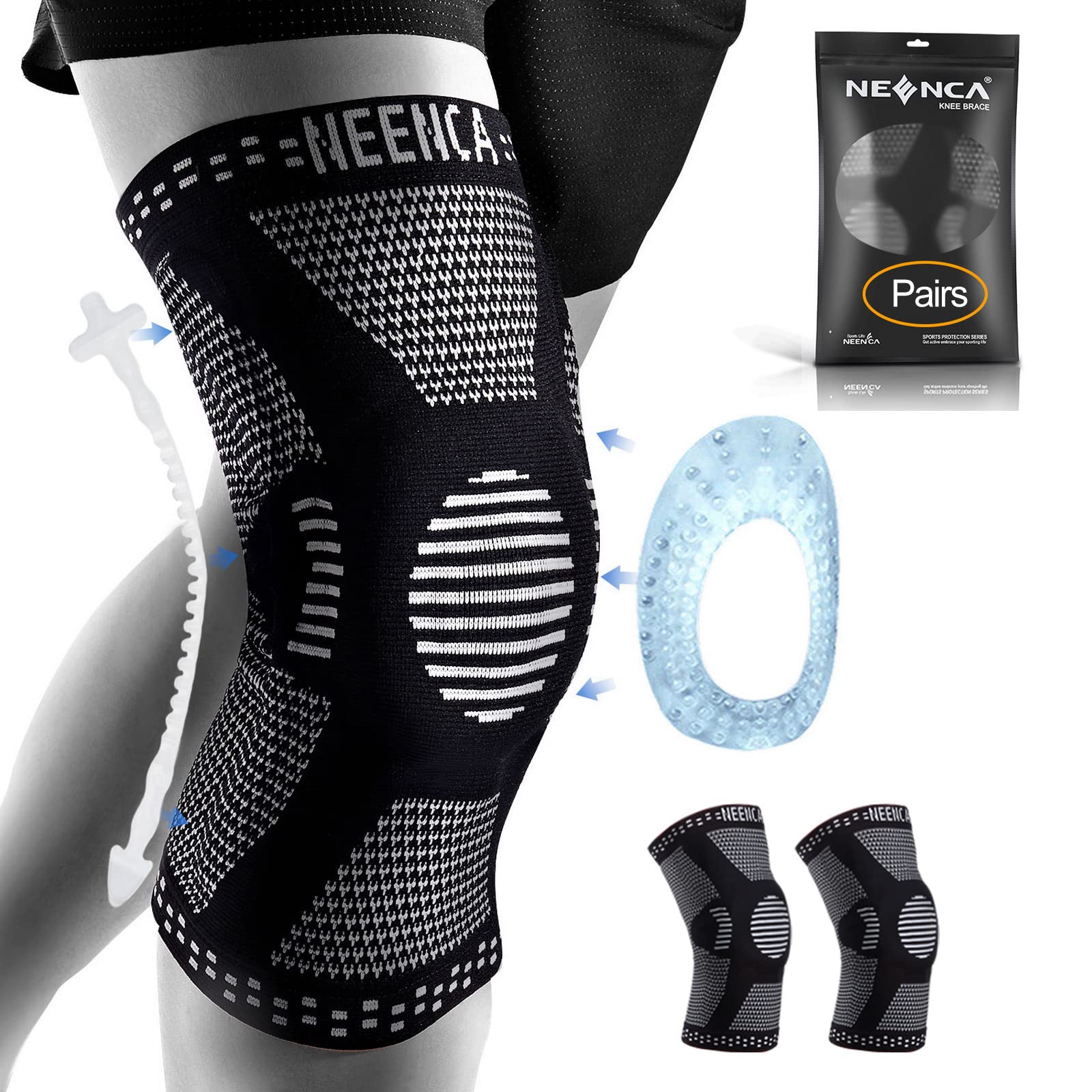 NEENCA [2 Pack] Knee Brace, Knee Compression Sleeve Support with ...
