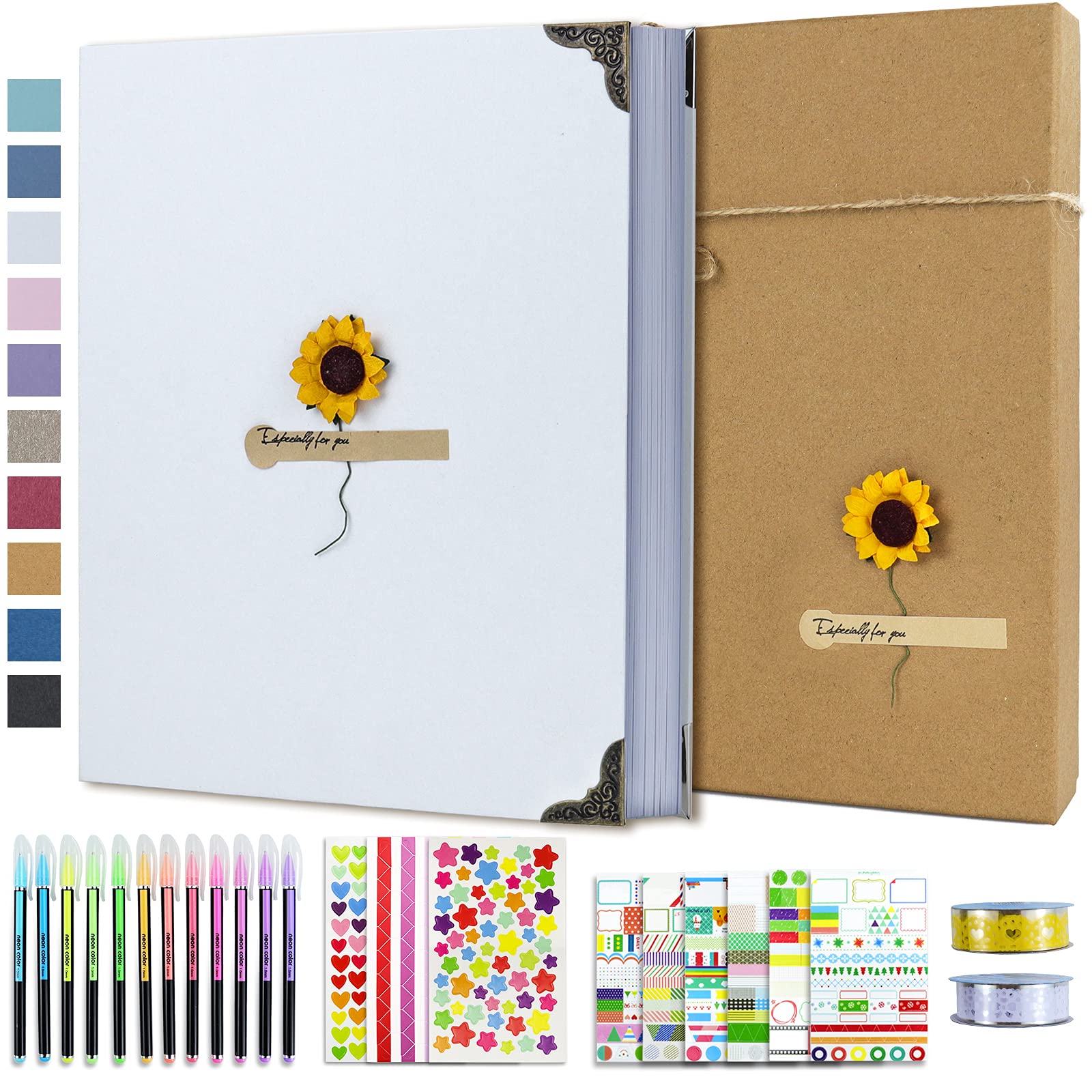 Vienrose DIY Scrapbook Photo Album Kit with Pens Tapes and Stickers 60  Pages Hardcover 12x12 Inches 3 Rings Removable Black Paper Scrapbooking for