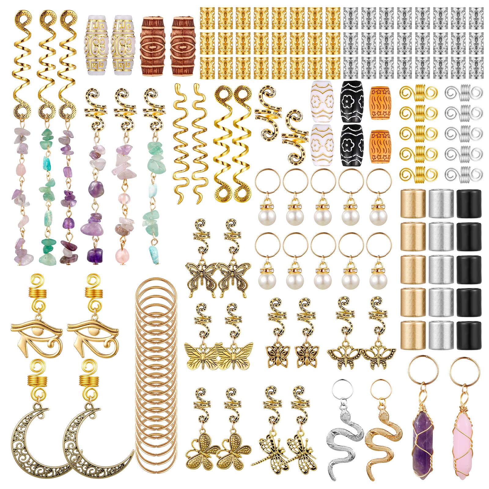 150 Pieces Dreadlock Jewelry Crystal Wire Wrapped Loc Adornment Assorted