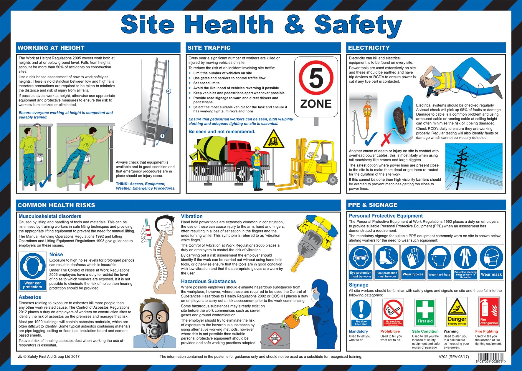 Safety First Aid Laminated Site Health and Safety Poster Site Health ...