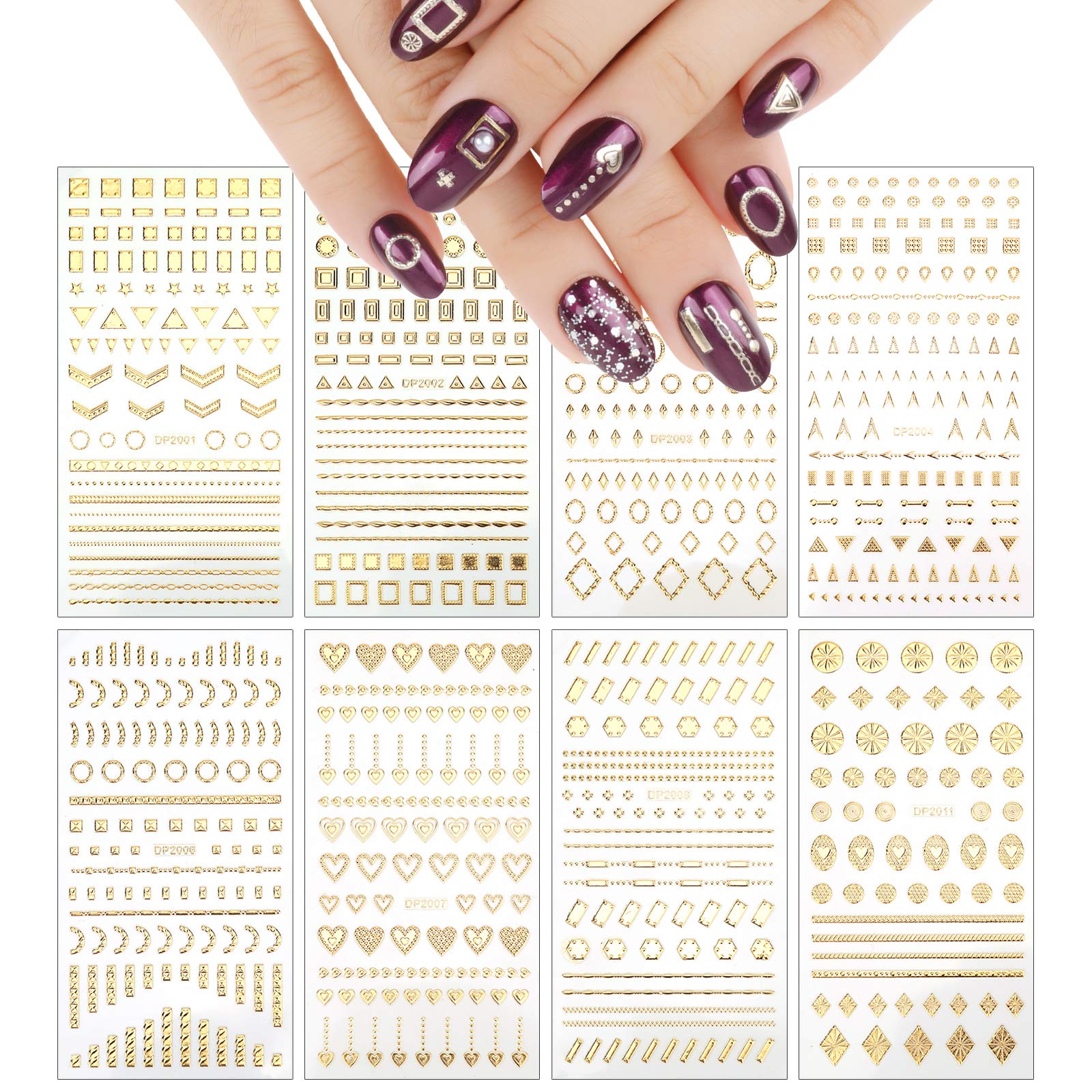  8Sheets Gold Star Nail Sticker Decals- Metallic Nail