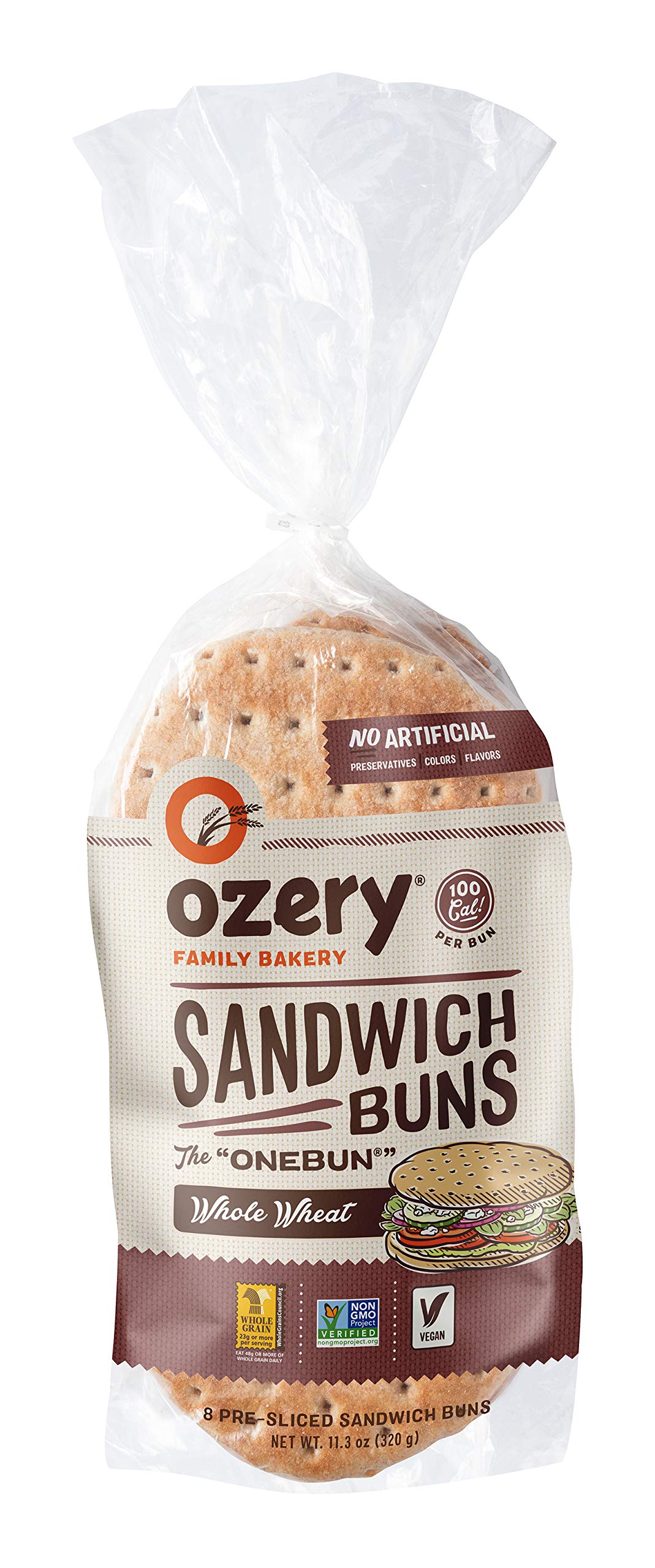 Ozery Bakery, 100 Calorie Whole Wheat OneBun, Pita Bread Thin Buns, 8