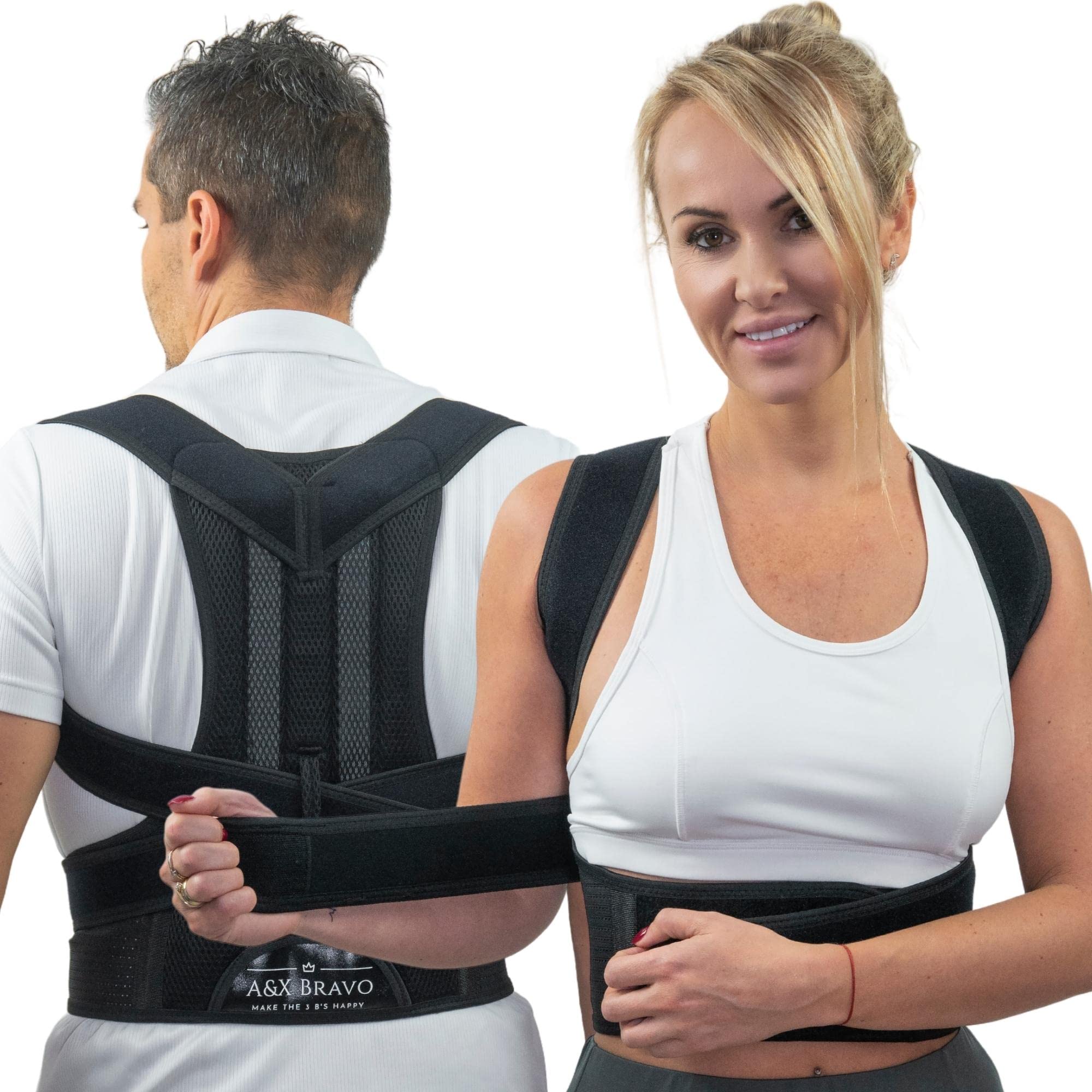 A&X Bravo Posture Corrector for Men and Women Adjustable Back Straightener  Providing Pain Relief from Neck Back Shoulder & Upper Back Brace Posture  Corrector Women & Back Support Belt Black - XS