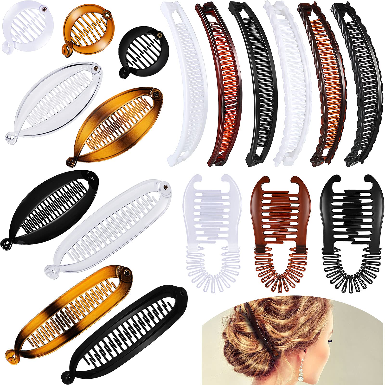 12 Pieces Banana Hair Clips, Classic Clincher Combs Large Double Comb  Banana Clip Fishtail Hair Clip Banana Ponytail Holder Clip for Women Girls,  4