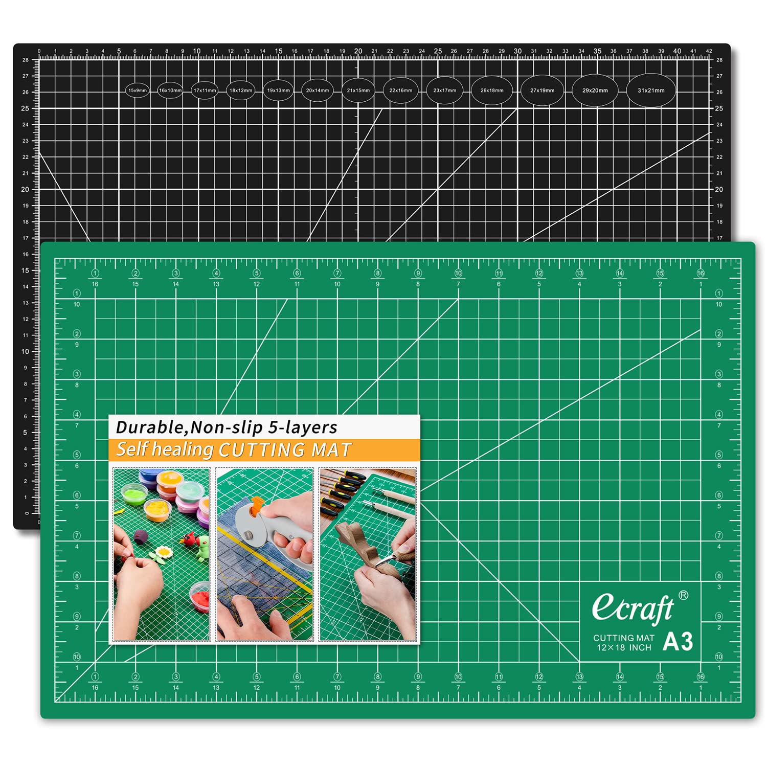 9 x 12 GREEN/BLACK Self Healing 5-Ply Double Sided Durable PVC