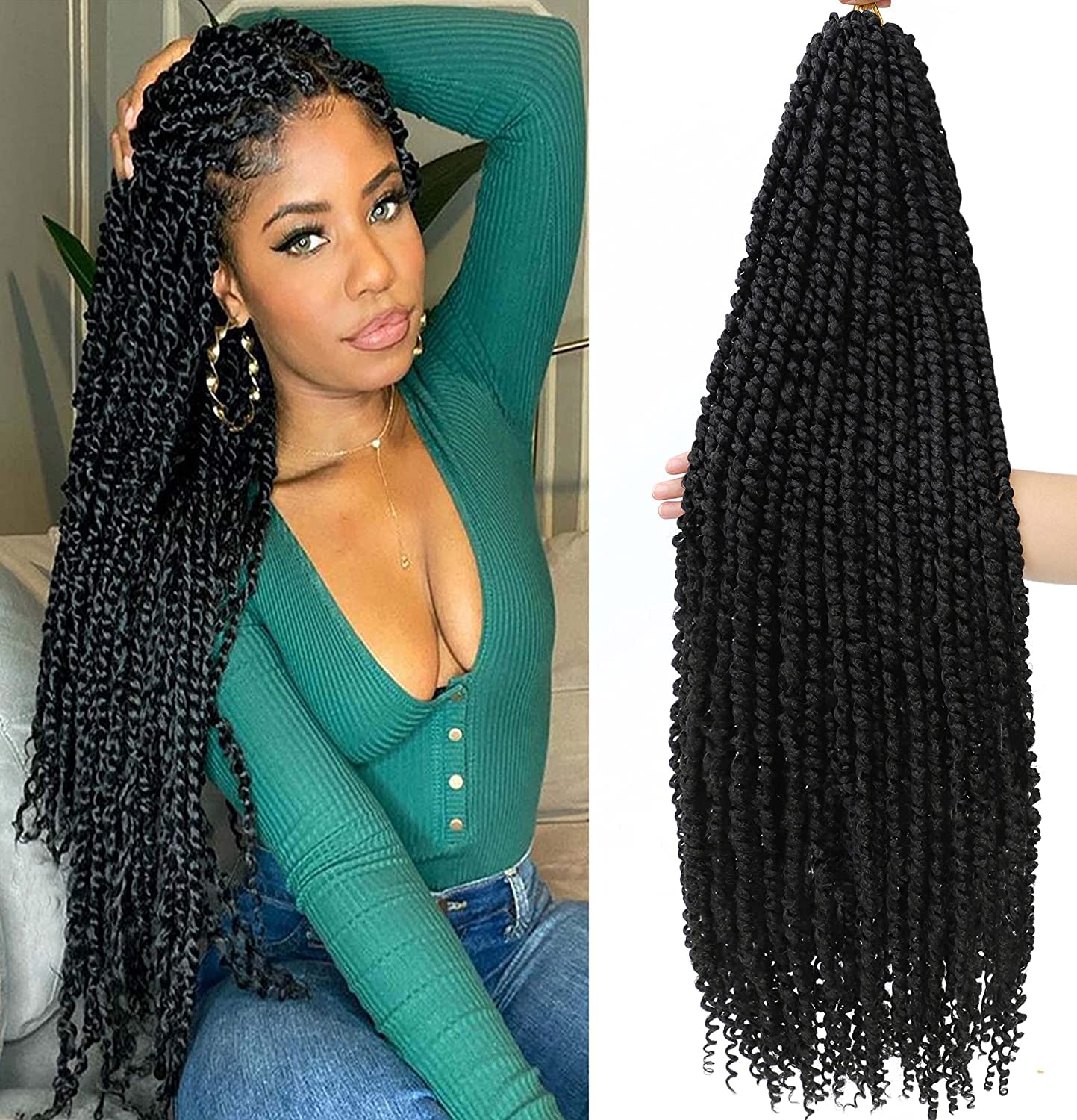 Senegalese Twist Crochet Hair For 24 Inch Long Pre Twisted Crochet Small  Twisted Braids 30 Strands/Pack Ombre Black Grey