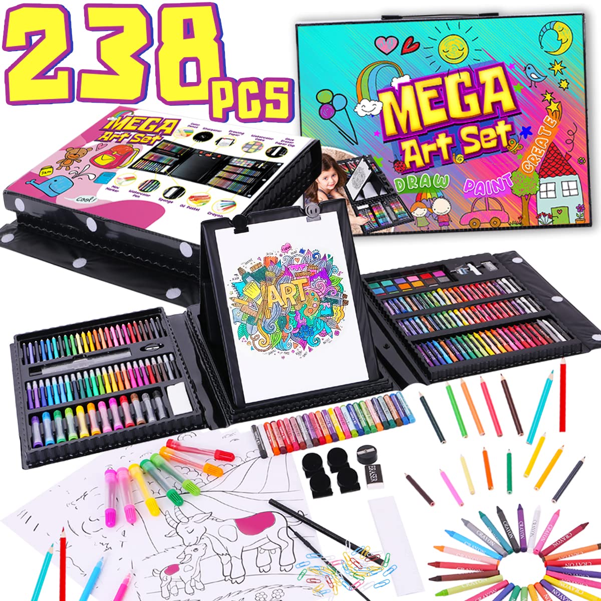 Drawing Supplies,Kids Paint with Dinosaur,Crayons for Kids Ages  4-8-12,Colored Pencils for Kids Ages 4-8-12,Oil Pastels for Kids,Washable  Markers for