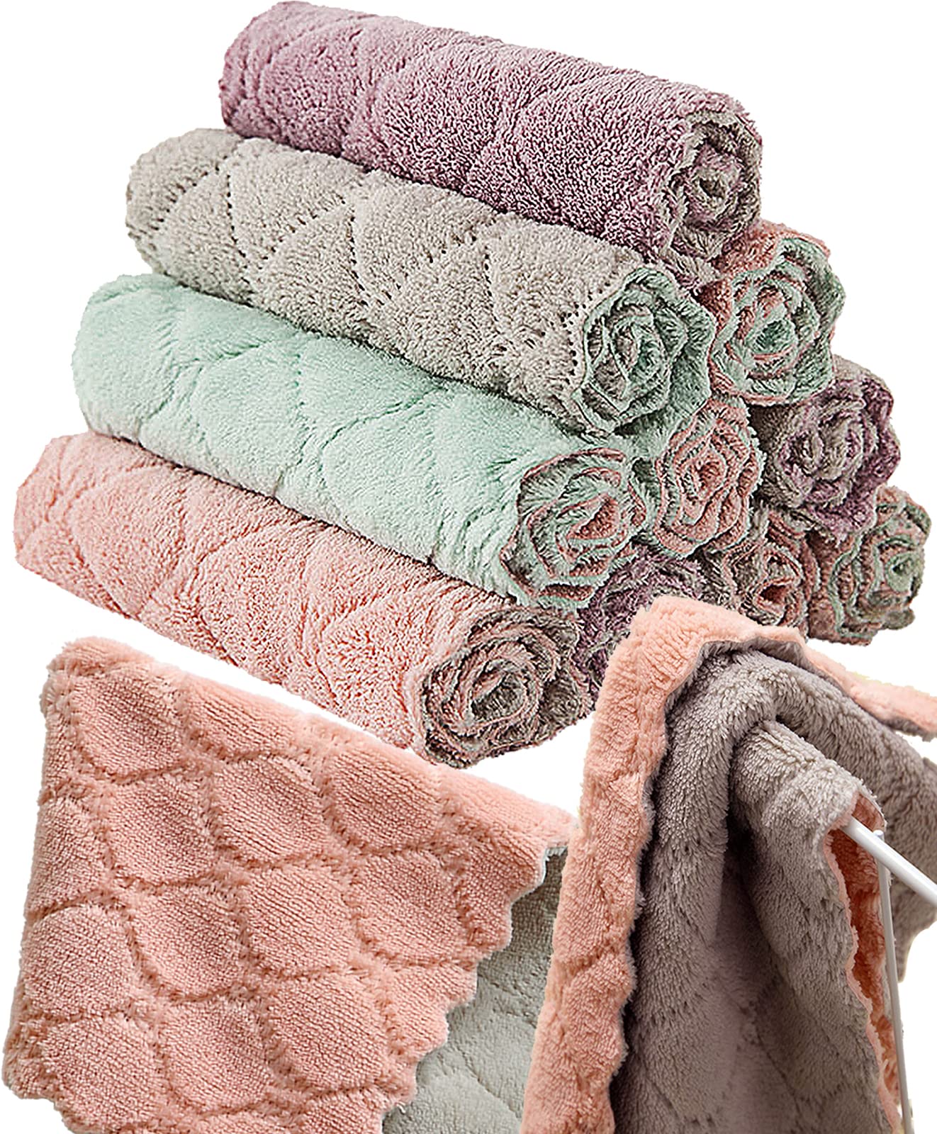 HOMEXCEL Coral Velvet Kitchen Dishcloths 24 Pack Soft Reusable Dish Towels  Coral