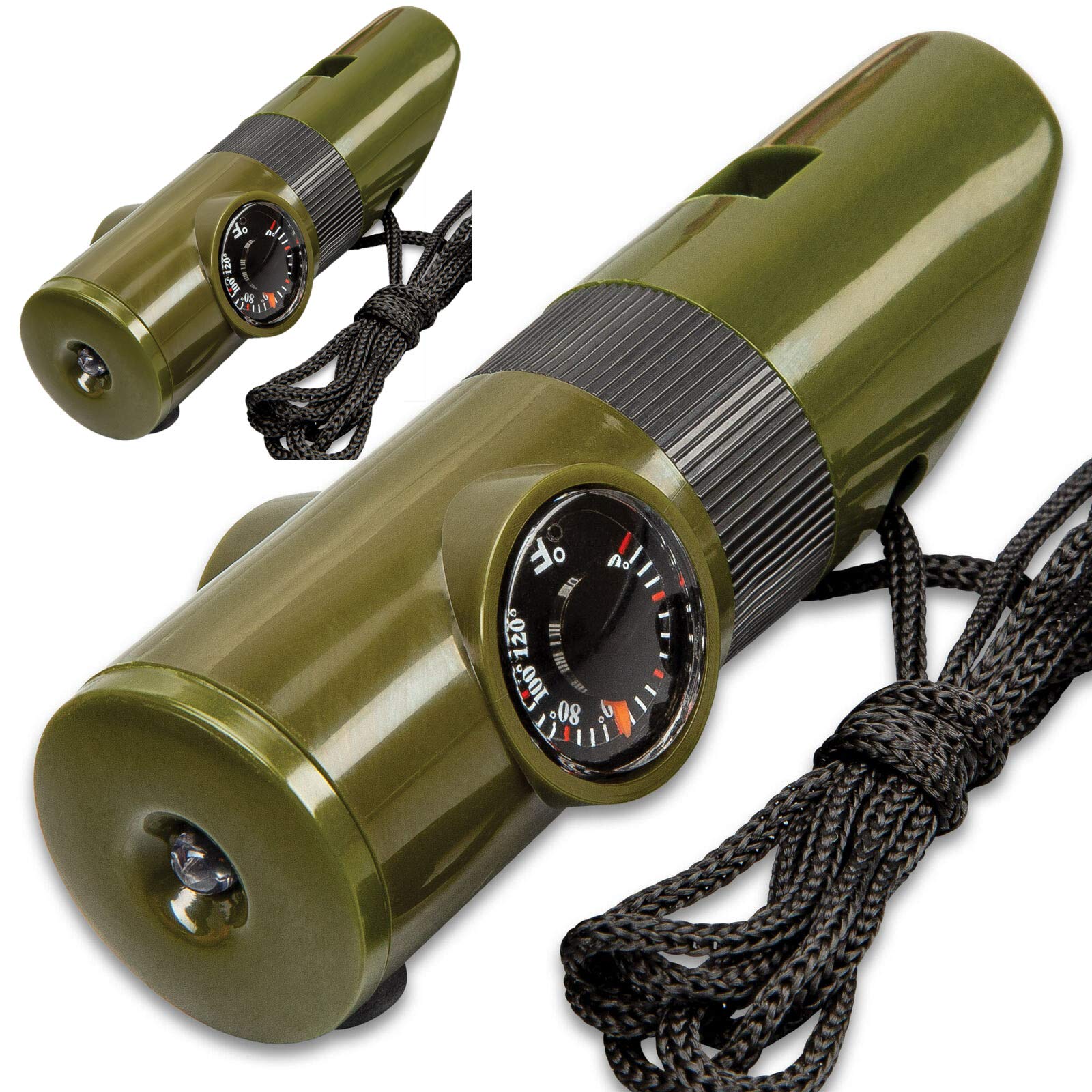 Green - 7-In-1 Survival Whistle with LED Flashlight and Compass