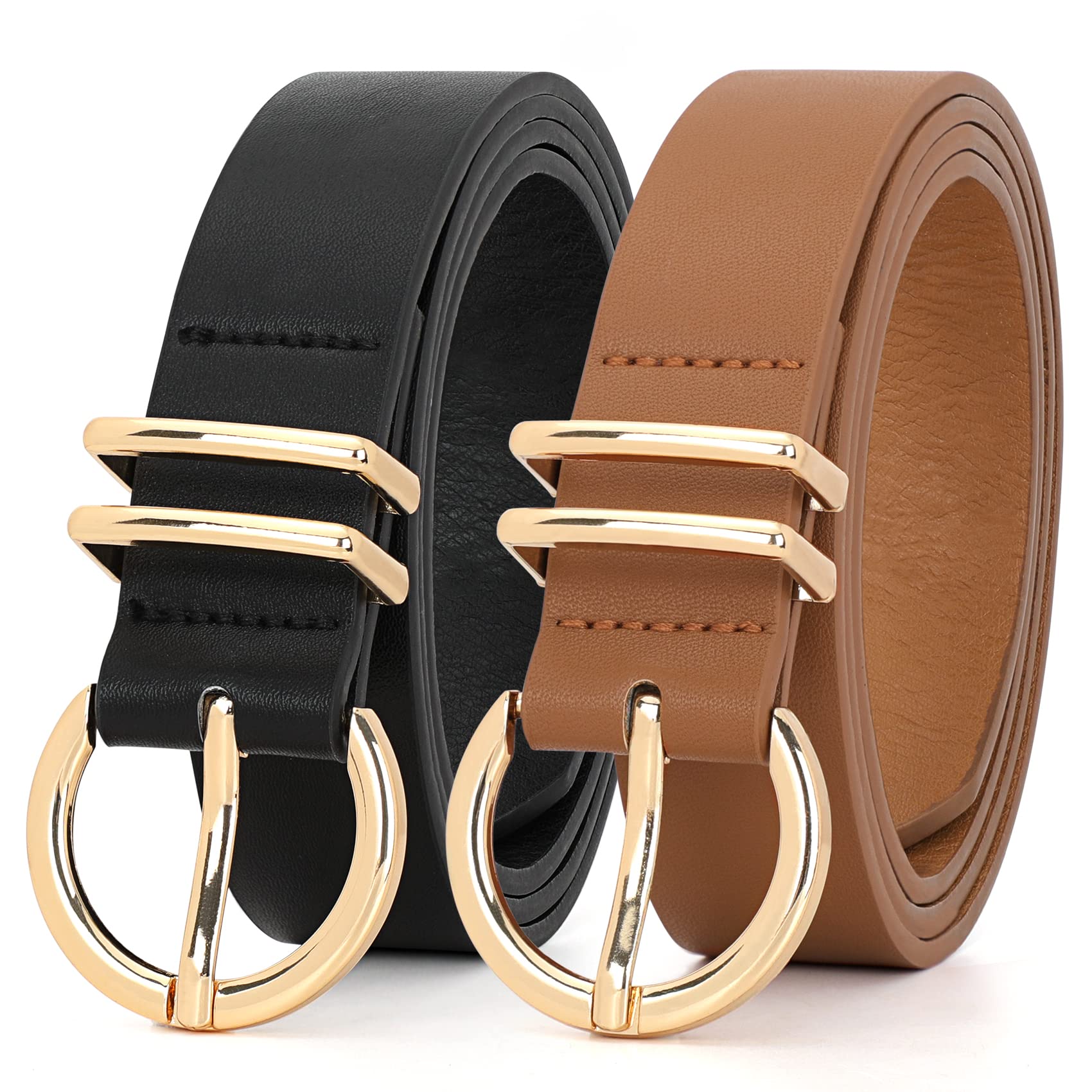 XZQTIVE 2 Pack Women Plus Size Leather Belts Fashion Cowhide Black Waist  Belt with Solid Pin Buckle for Jeans Pants Dress X-Large: fits waist from  42-47 A-black+brown