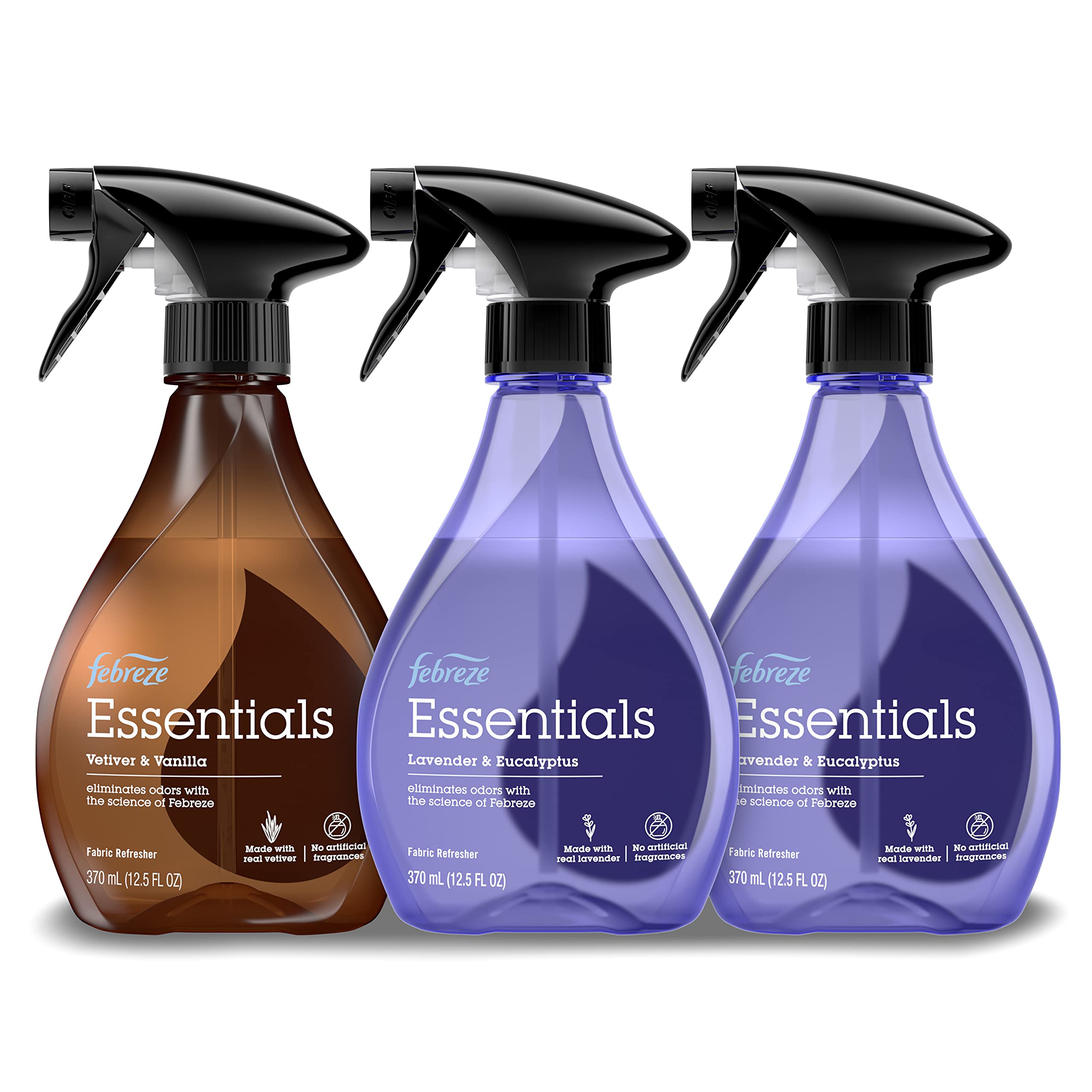 Febreze Fabric Spray, Fabric Refresher Essentials, Odor Eliminator for  Strong Odor, Includes Lavender & Eucalyptus Essential Oil, Vetiver &  Vanilla Essential Oil, 12.5 Oz (Pack of 3) New Version