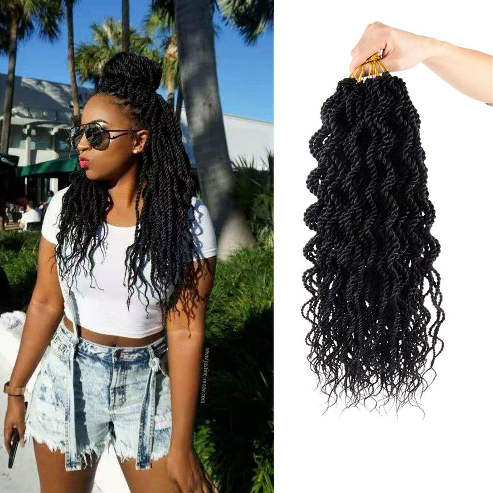 8 Packs Wavy senegalese twist crochet hair 14 inch crochet braids senegalese  twist Synthetic Braiding Hair Extension (14inch8pcs, 1b) 14 Inch 1b