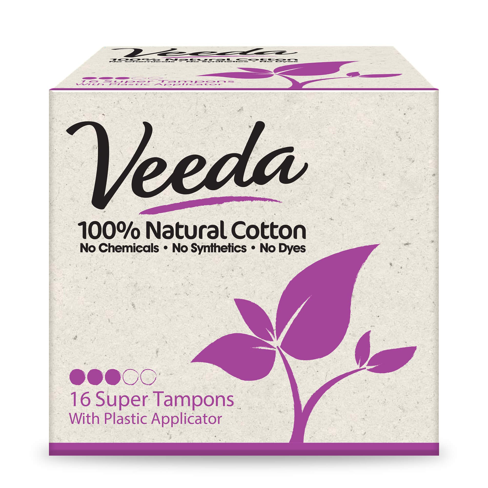  Veeda 100% Natural Cotton Compact BPA-Free Applicator  Tampons Chlorine