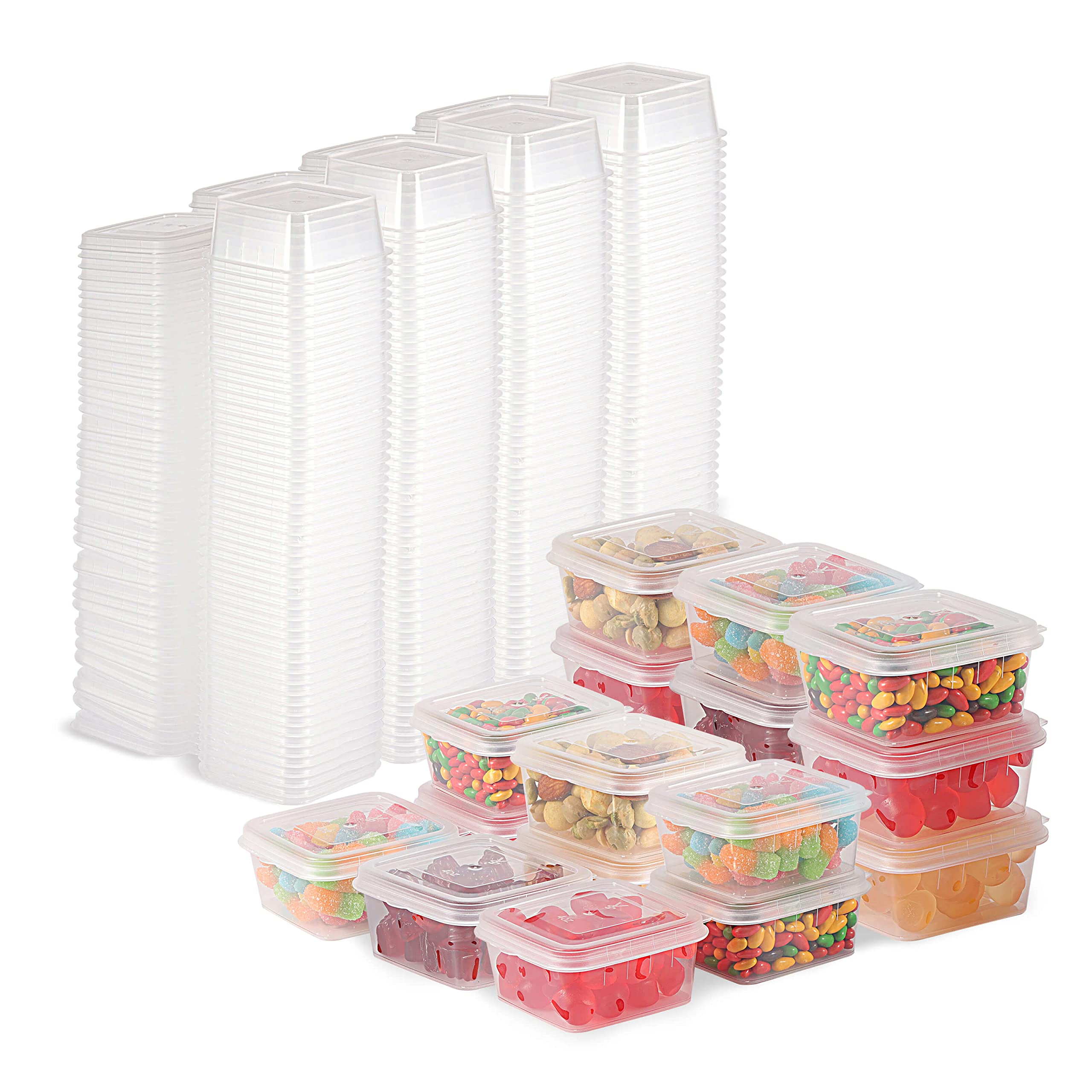 RIKICACA 4oz 200 Pack Small Plastic Containers with Lids Jello Shot Cups  with Lids Portion Cups with Lids Sauce Cups Disposable Condiment Containers  for Food (Square)