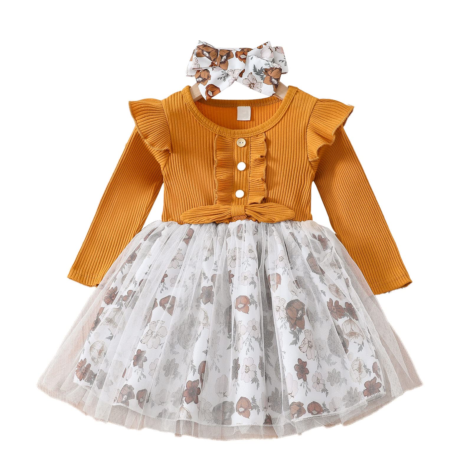2pcs Baby Ruffle Long-sleeve Splicing Dress Set