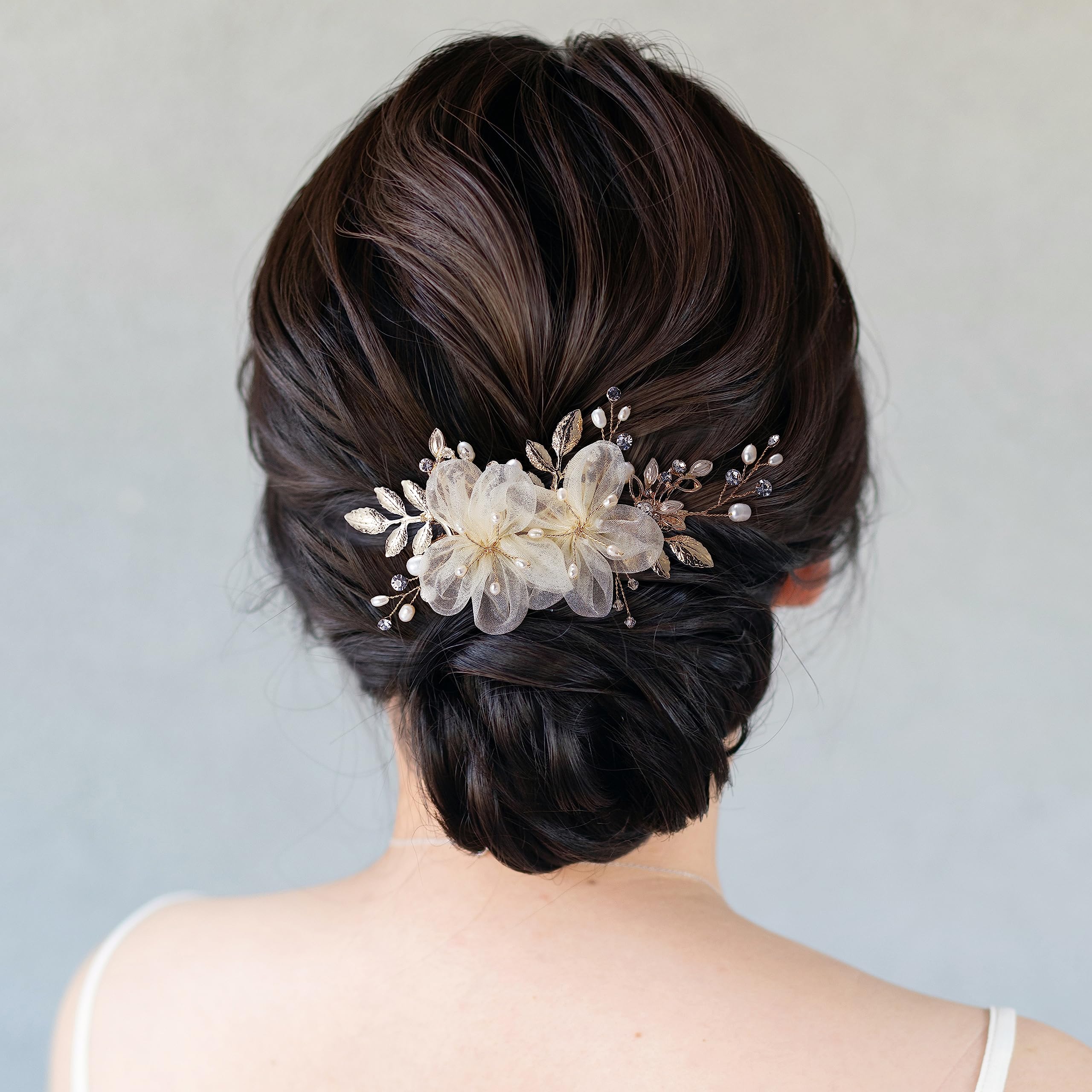 SWEETV Flower Bride Wedding Hair Comb Pins Pearl Bridal Hair