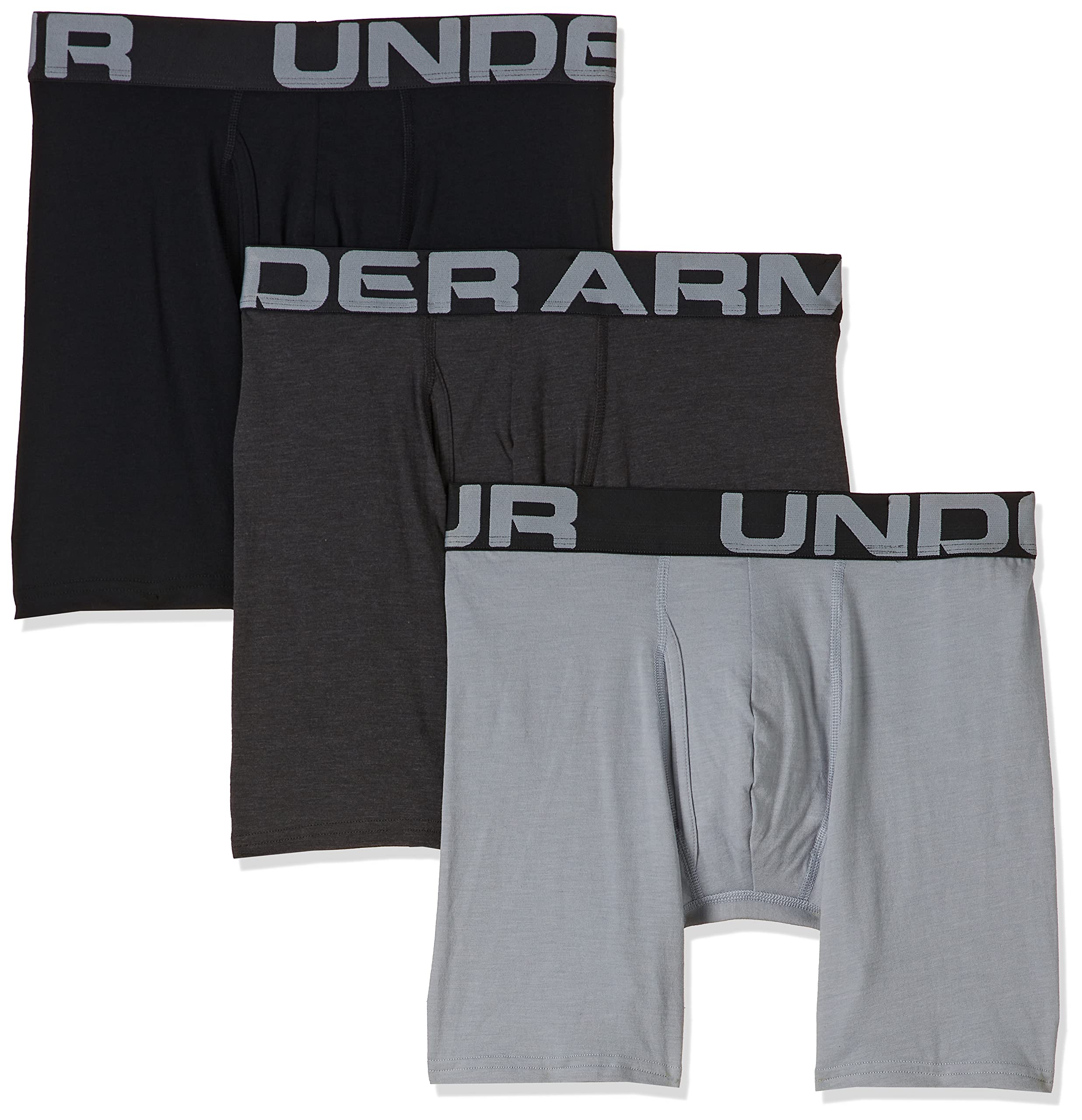 Under Armour mens Charged Cotton 6-inch Boxerjock 3-Pack , Mod Gray Medium  Heather (012)/Black , X-Large
