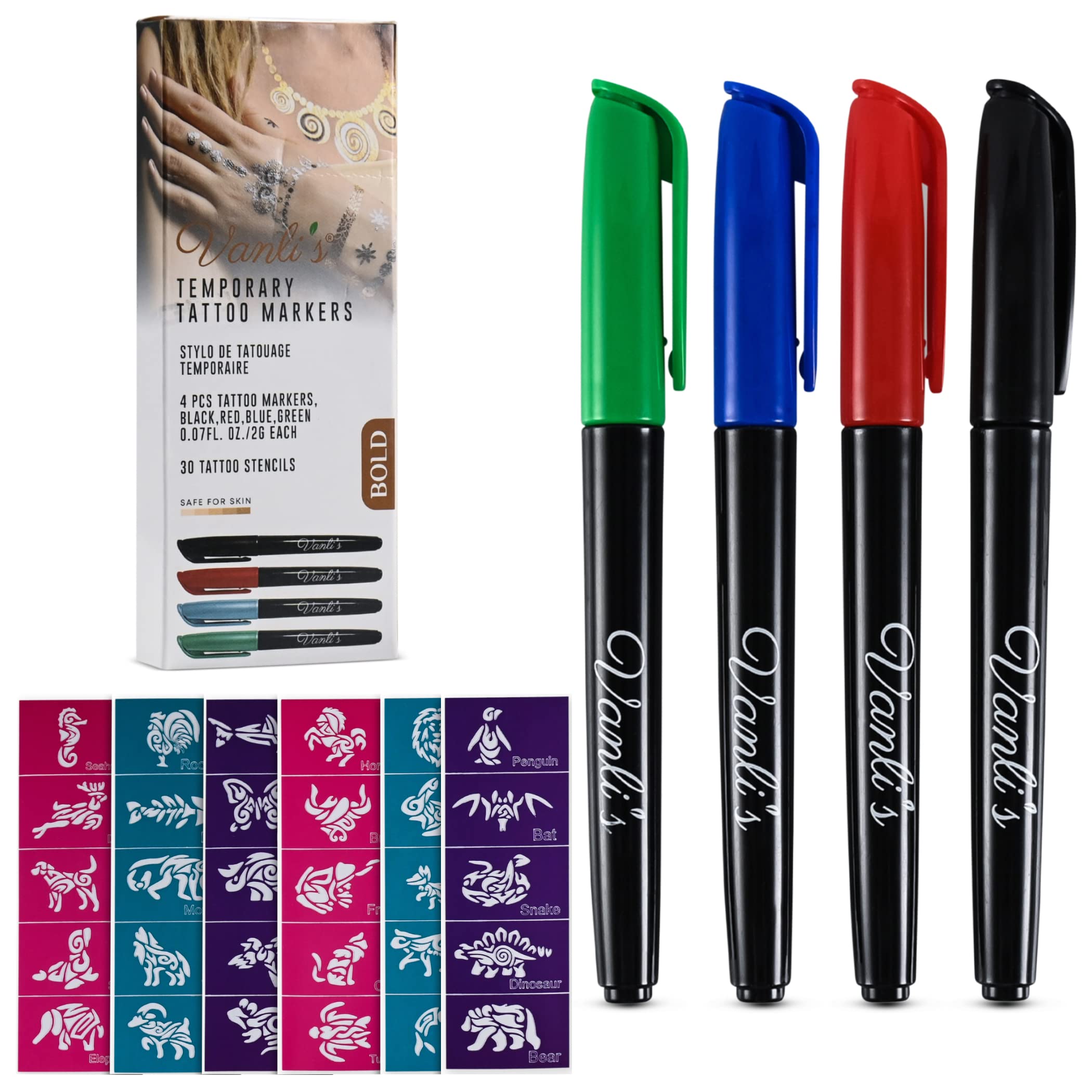 6 Pack of Tattoo Gel Pens - Fake Tattoo Fun with Stencils - Draw on Sk |  Curious Minds Busy Bags