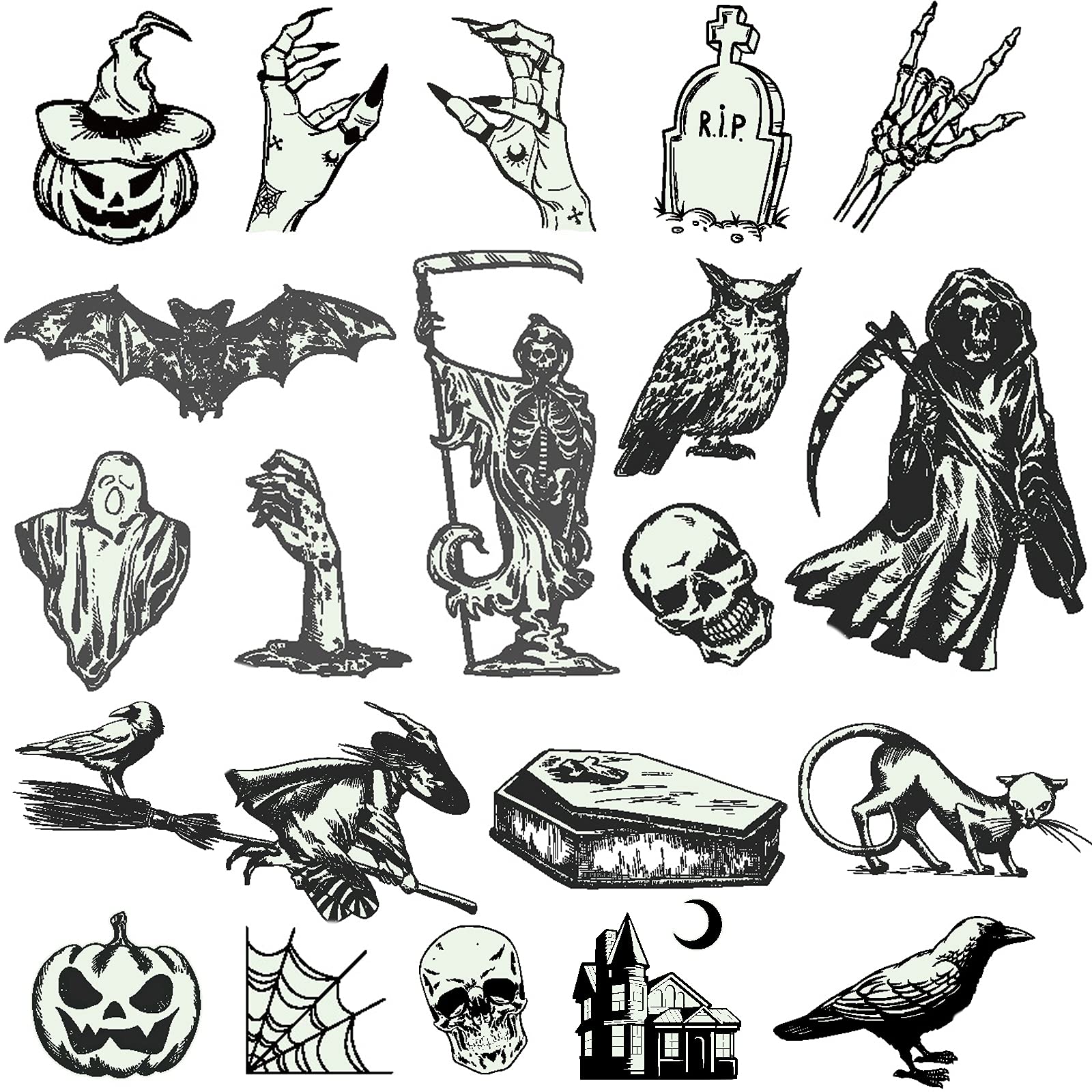 Halloween Tattoo Designs, Holiday Sticker Set, Coffins, Castle, Knife,  Skull, Roses Stock Vector | Adobe Stock