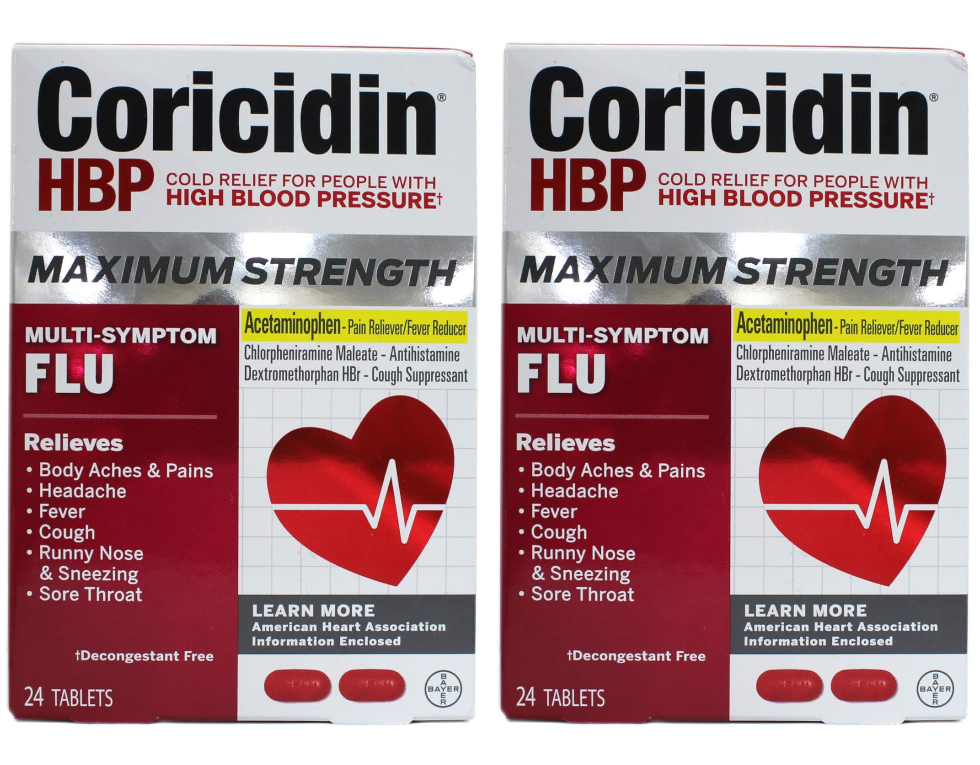 Coricidin HBP Tablets Maximum Strength Flu 20 Tablets (Pack of 2)