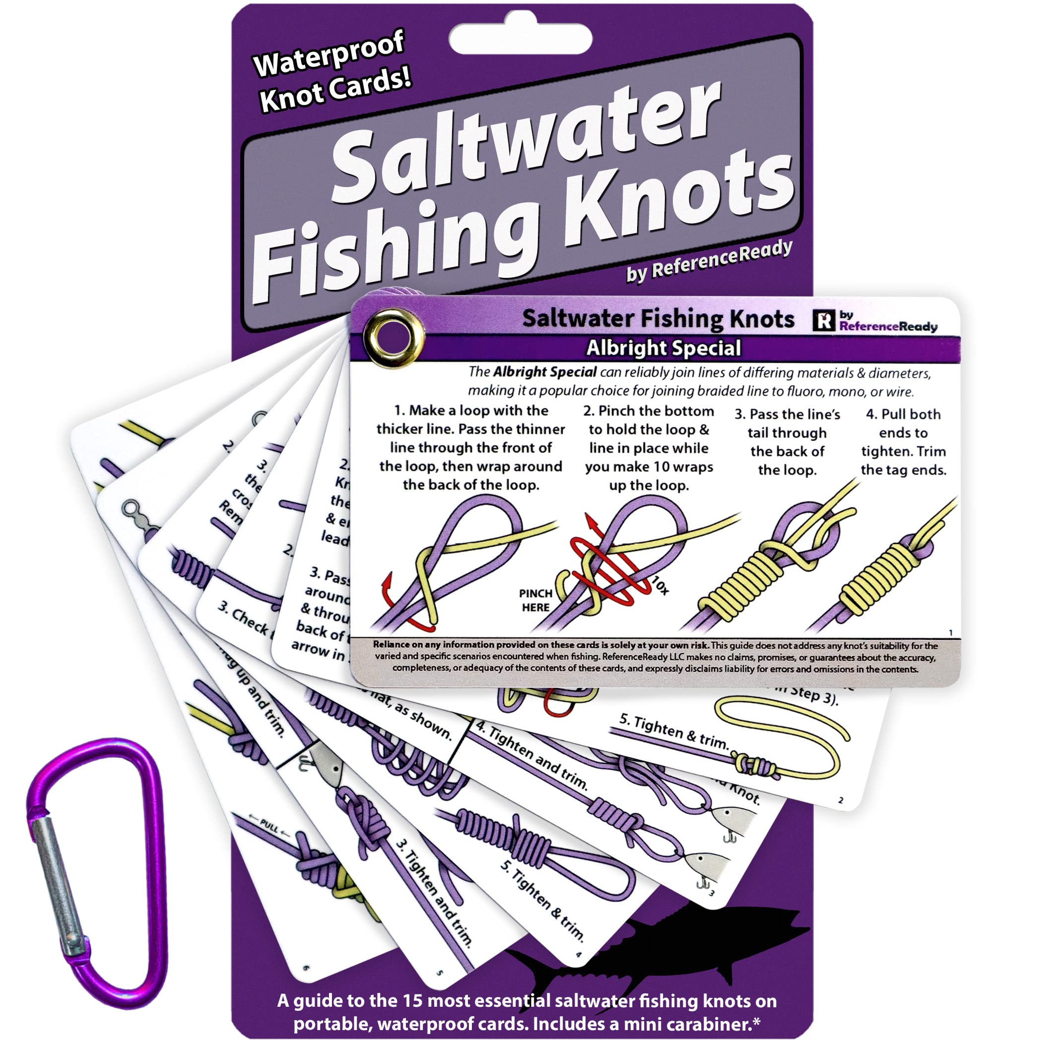 ReferenceReady Saltwater Fishing Knot Cards - Waterproof Pocket Guide to 15  Big Game Fishing Knots