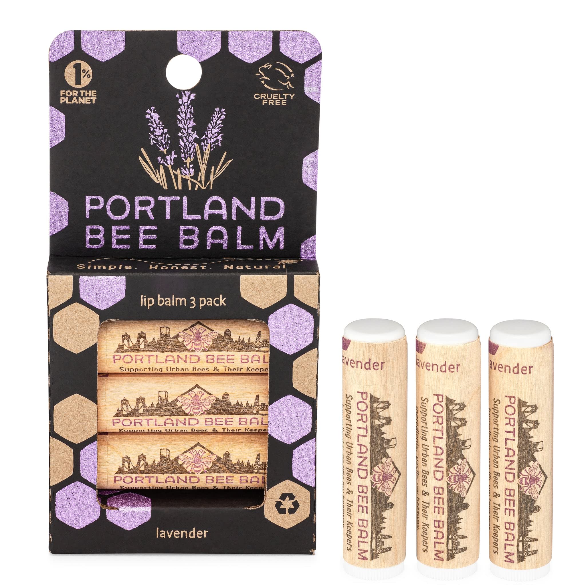 Portland Bee Balm All Natural Handmade Beeswax Based Lip Balm Lavender 3  Count 3 Count (Pack