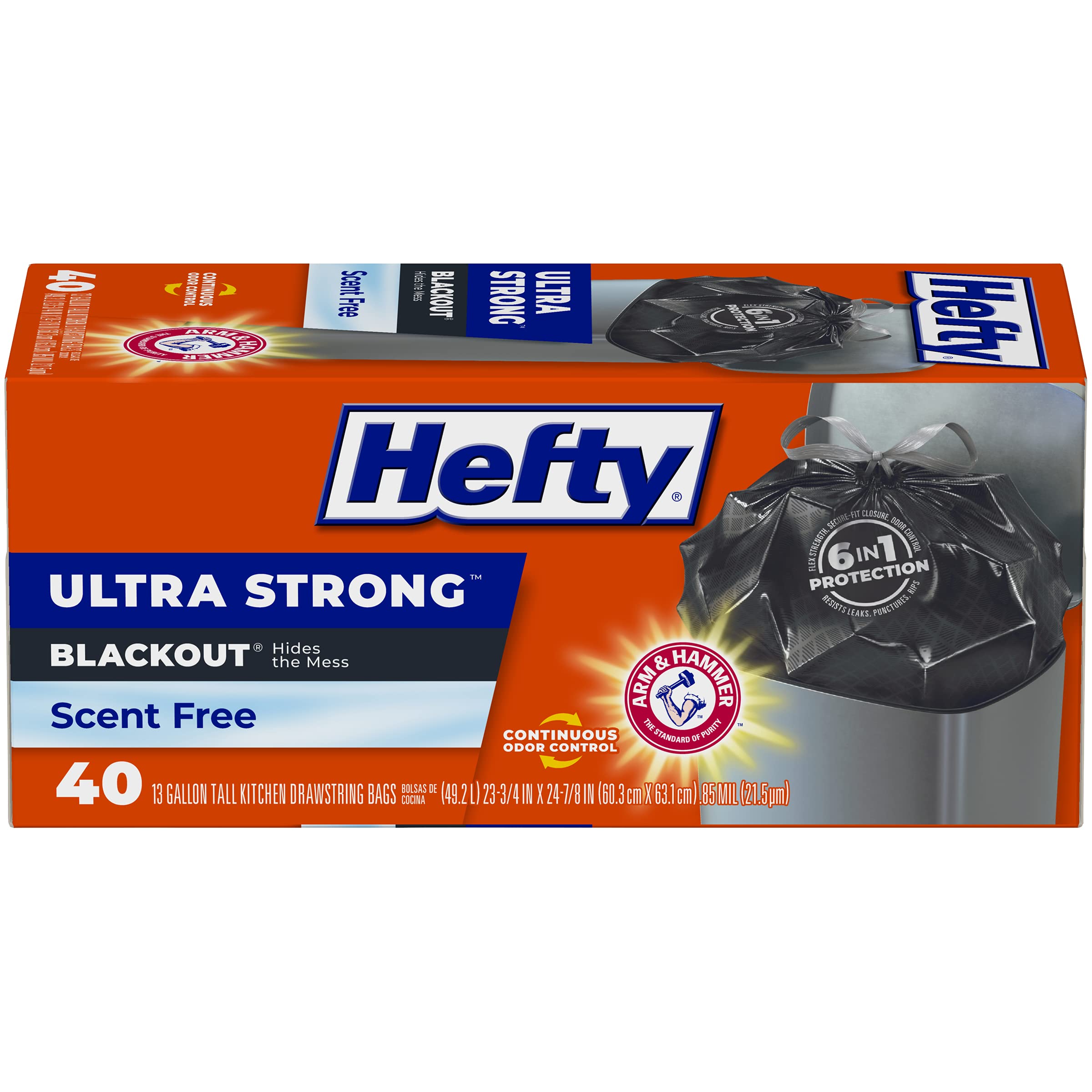 Hefty Ultra Strong Tall Kitchen Trash Bags, Unscented, (Pack of 18