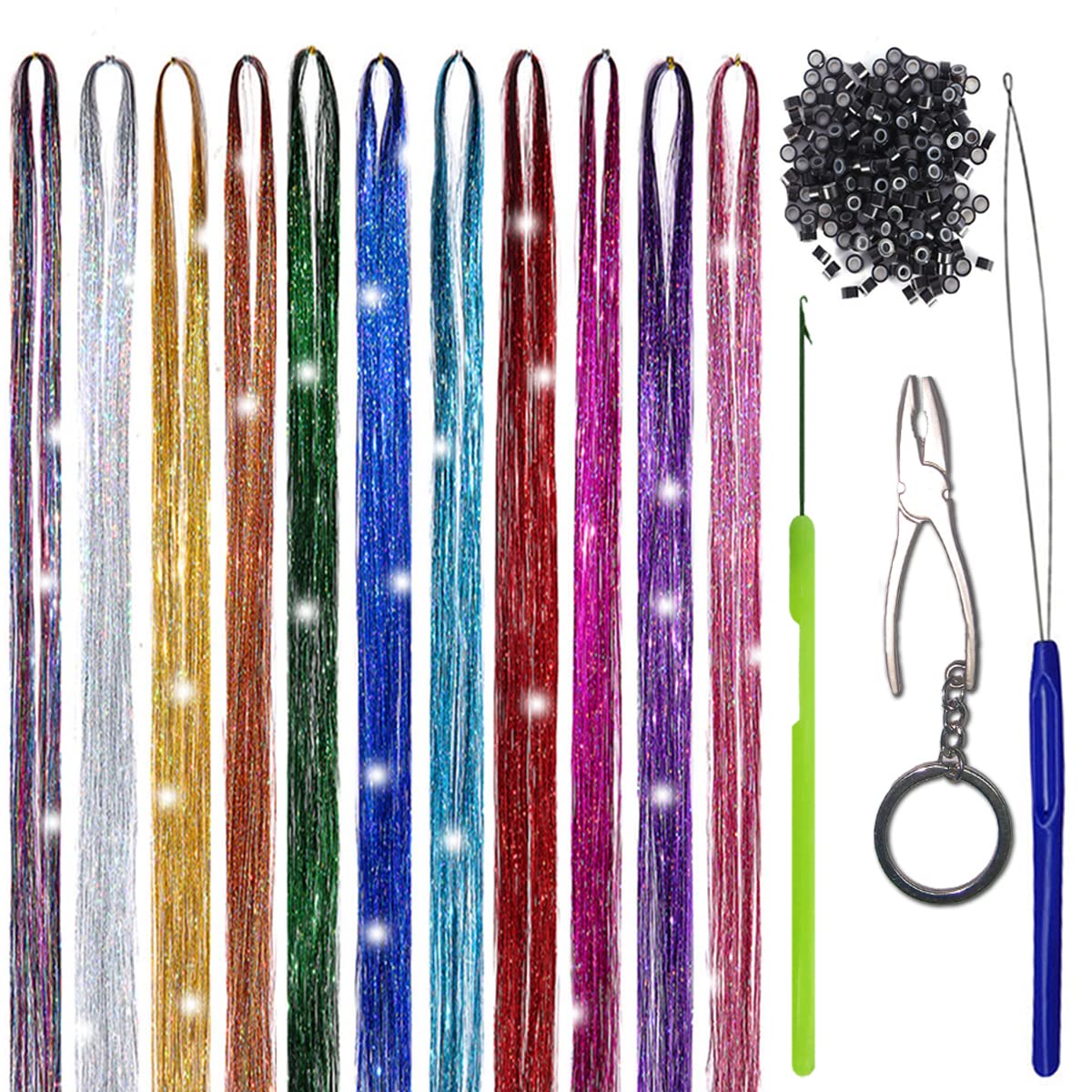 Colorful Party 1800 Strands Hair Tinsel Sparkle Holographic Glitter  Extensions