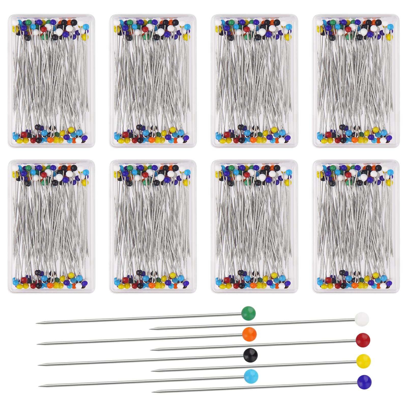 800pcs Sewing Pins for Fabric - Cuttte 8 Boxes Straight Pins with Colored  Ball Glass Heads 1.5