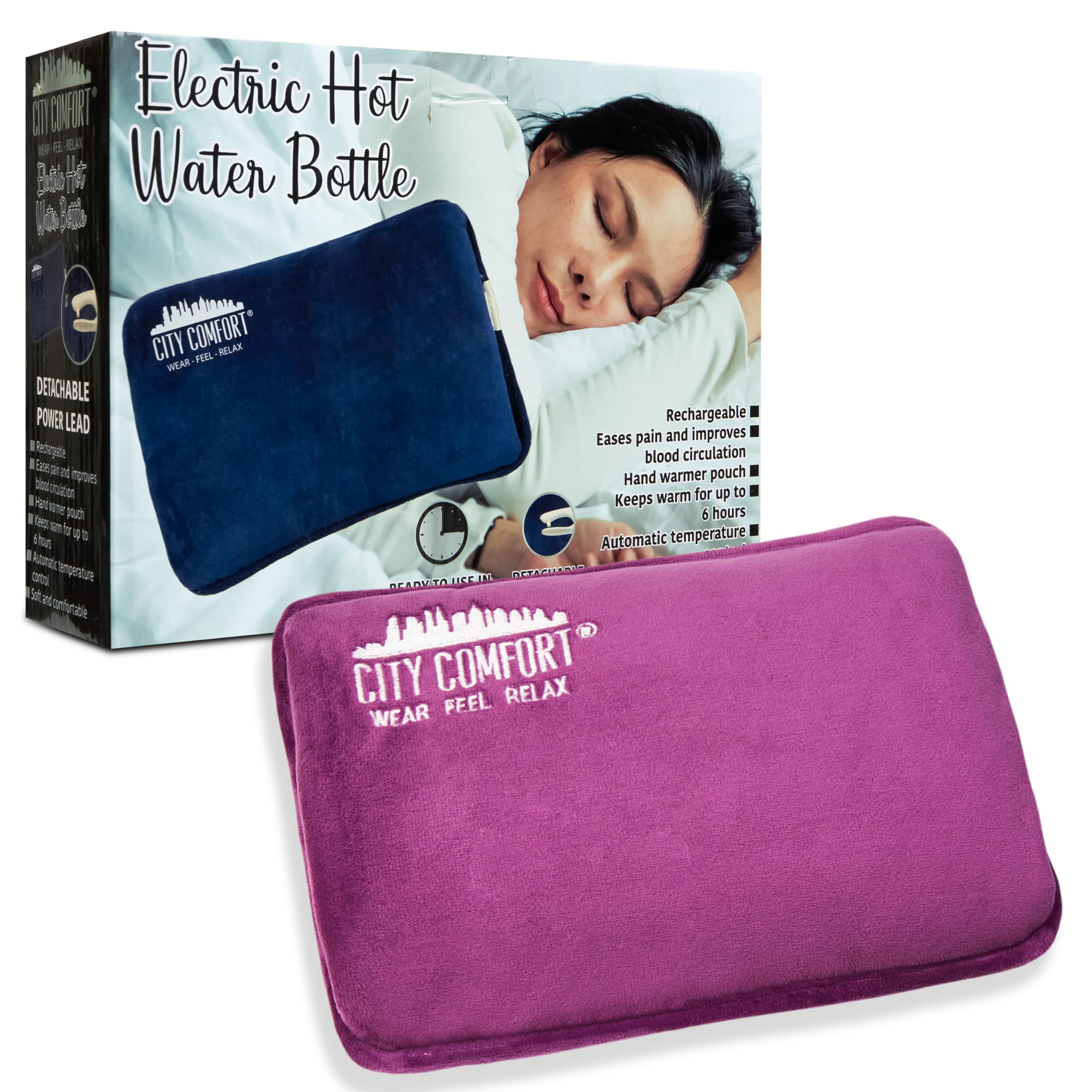 CityComfort Rechargeable Electric Hot Water Bottle Heat Pad 6 Hour Warmth  Temperature Control Detachable Lead Cosy