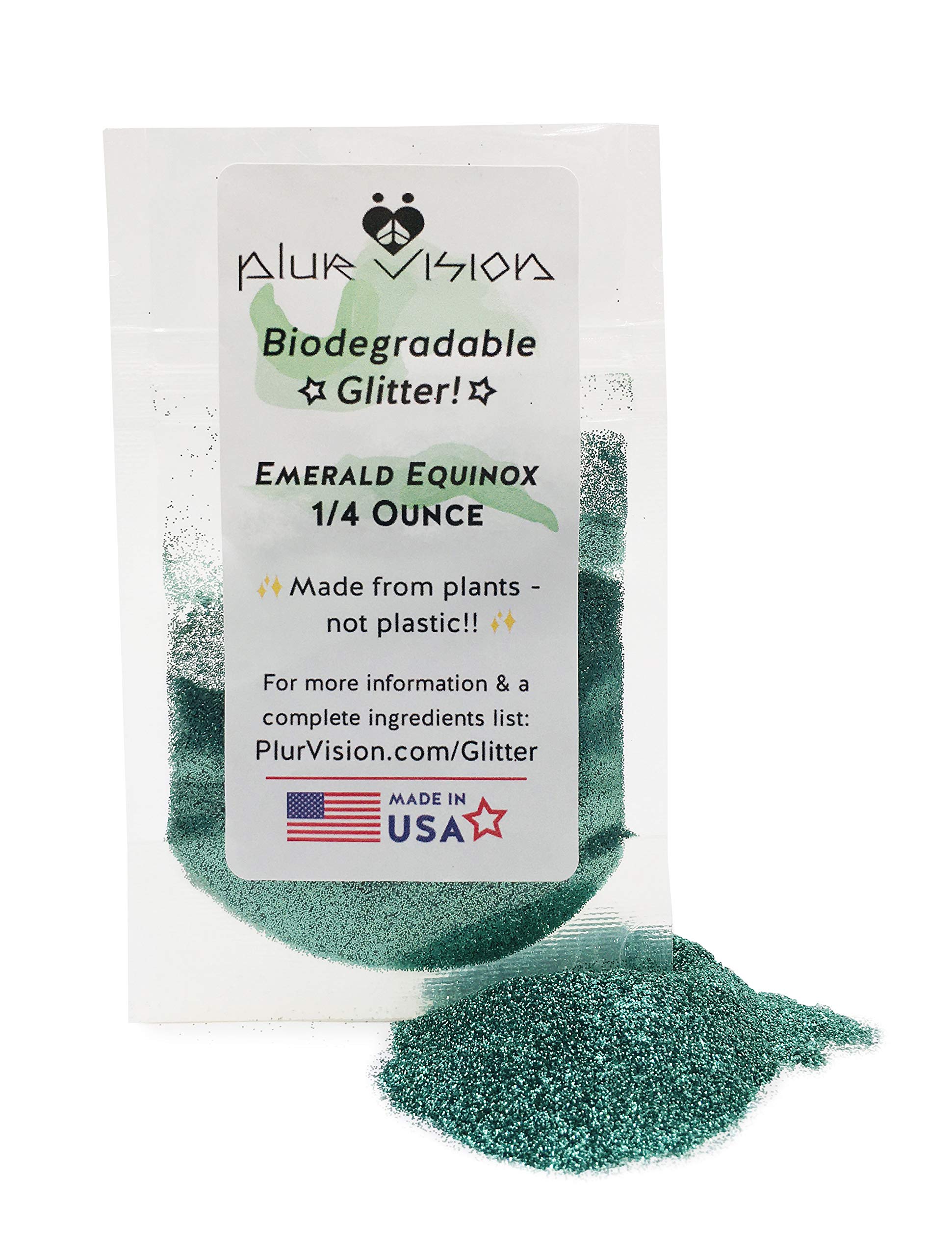 Emerald Equinox Biodegradable Glitter 1/4 Ounce - Made from Plant Cellulose, Earth Friendly. Perfect for Body, Cosmetics, Crafts, DIY Projects. Can be Mixed with Lotions, Gels, Oils, Face 0.25 Ounce of 1) Emerald