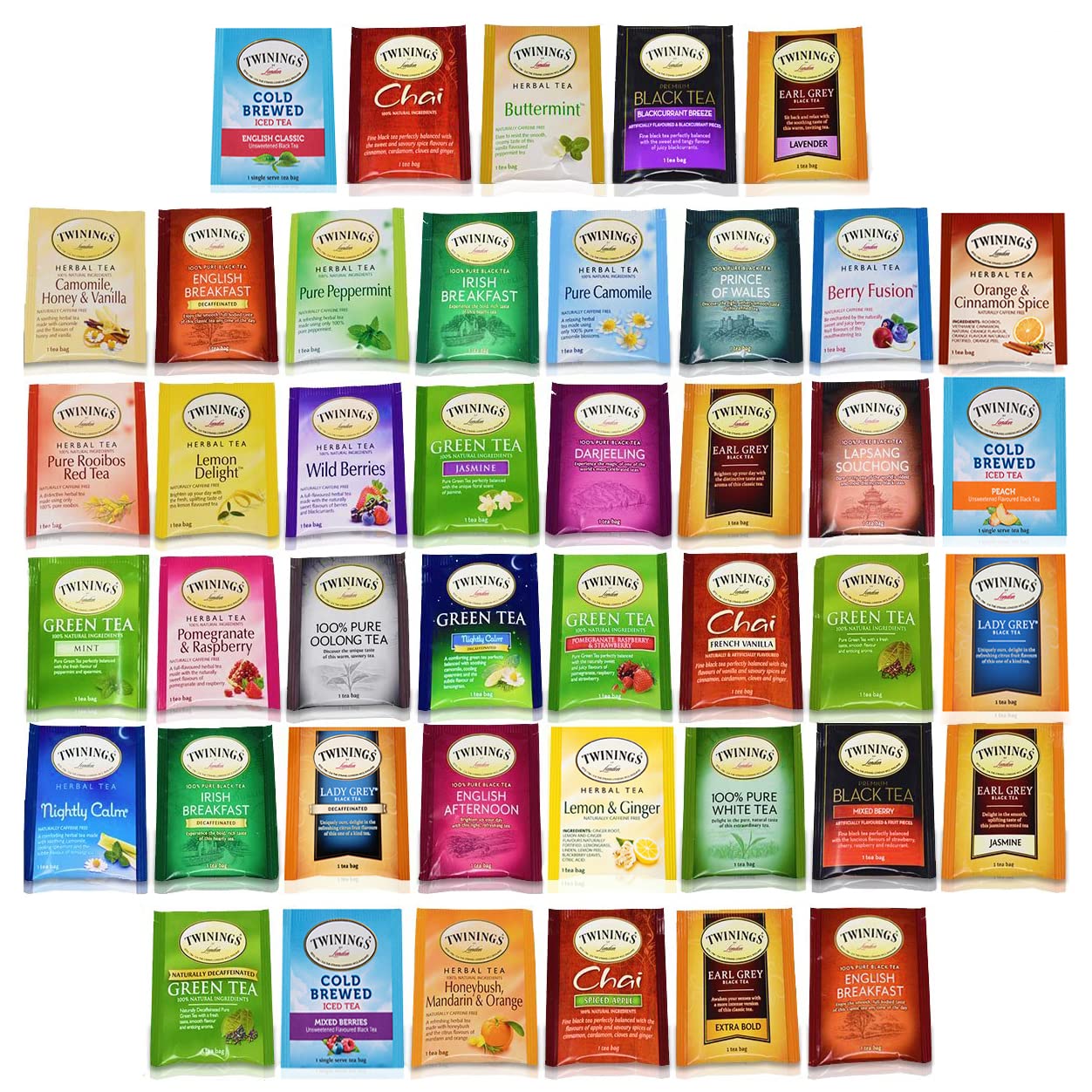 BLUE RIBBON Twinings Tea Bags Sampler Assortment Variety Pack Gift Box - 48  Count - Perfect Variety - English