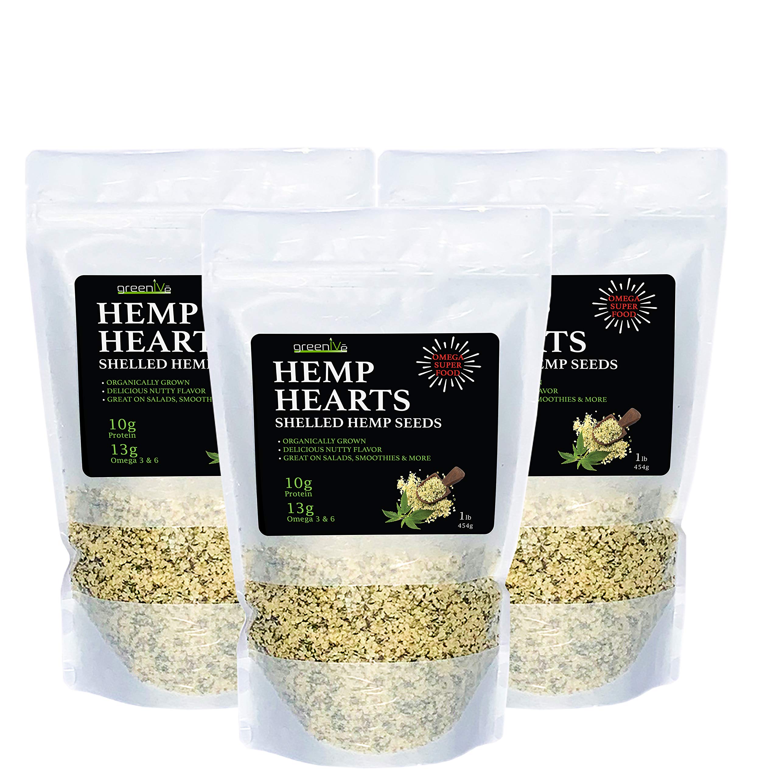 GreenIVe - Hemp Hearts - Hulled Hemp Seeds - Protein + Fiber - Exclusively  on  (3 Pound) 1 Pound (Pack of 3)