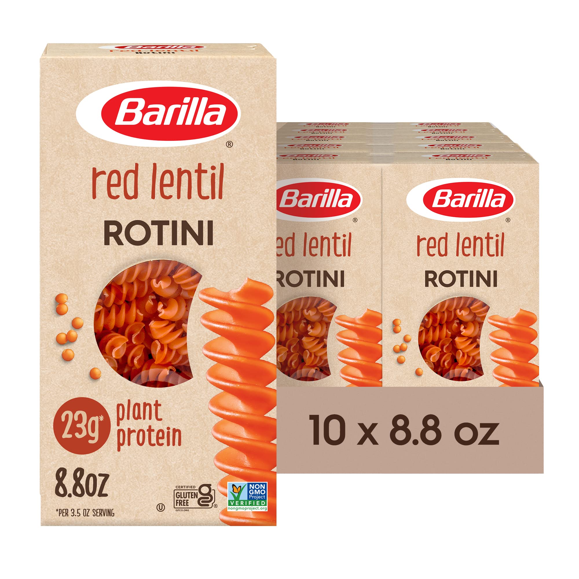 Barilla Red Lentil Rotini Pasta, 8.8 oz (Pack of 10) - Vegan, Gluten Free,  Non GMO & Kosher - High Protein Pasta Made with Plant Based Protein