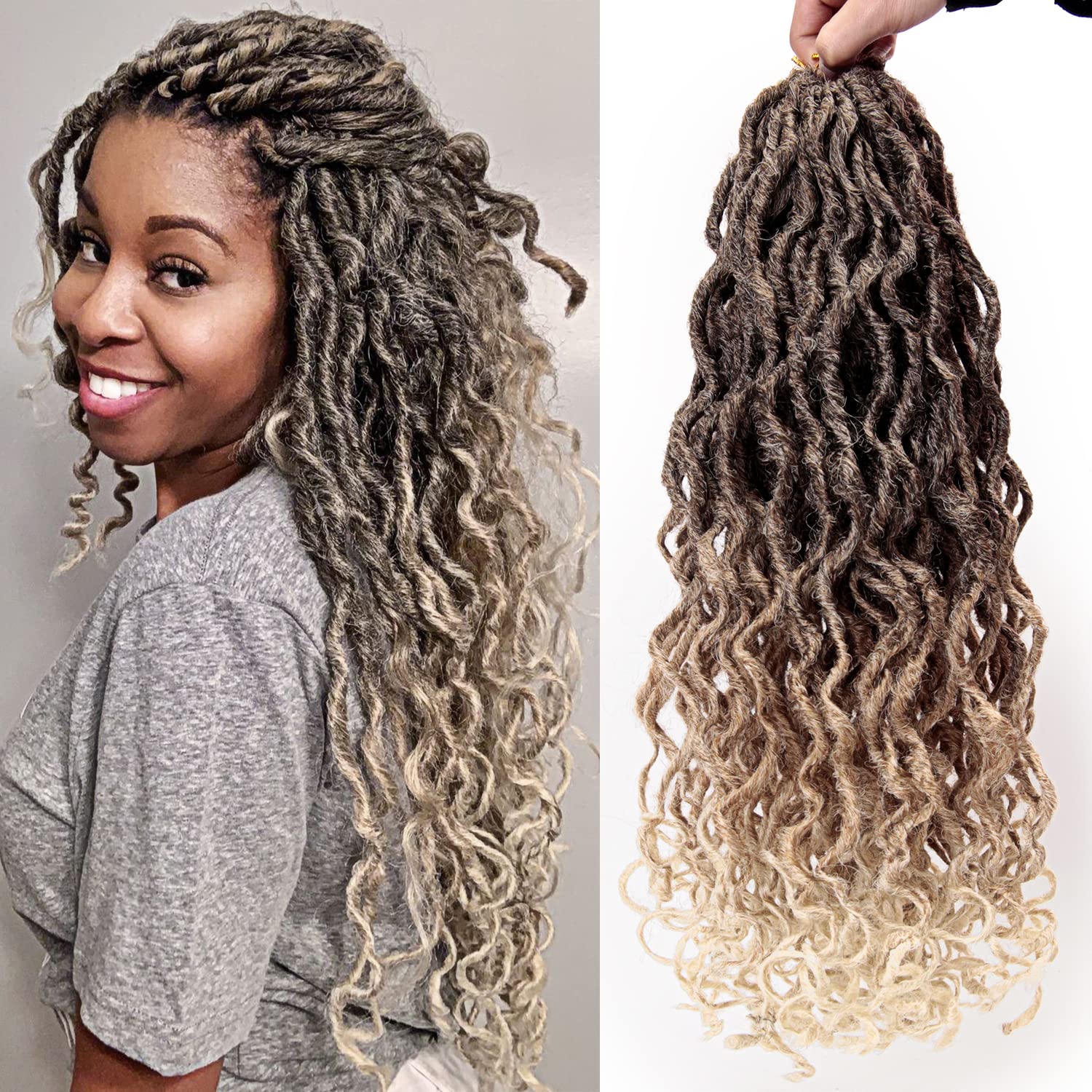 6 Packs Goddess Faux Locs Crochet Hair Beach Locs Crochet Braids Afro  Dreadlocks Ombre Synthetic Braids New Hairstyle (4/27/613, 18) 4/27/613 18  Inch (Pack of 6)