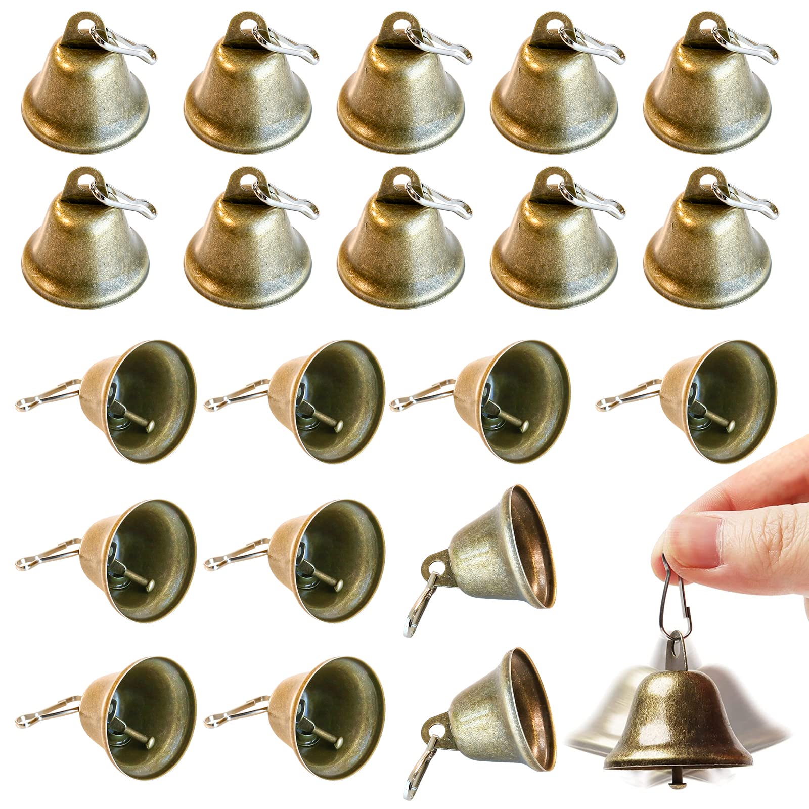 Craft Bells,20PCS Jingle Bells Brass Bells for Crafts with Spring Hooks  Hanging Bells for Dog Potty Training Doorbell Wedding Decor Christmas DIY  Favor,1.65 x 1.5 Inch Bronze