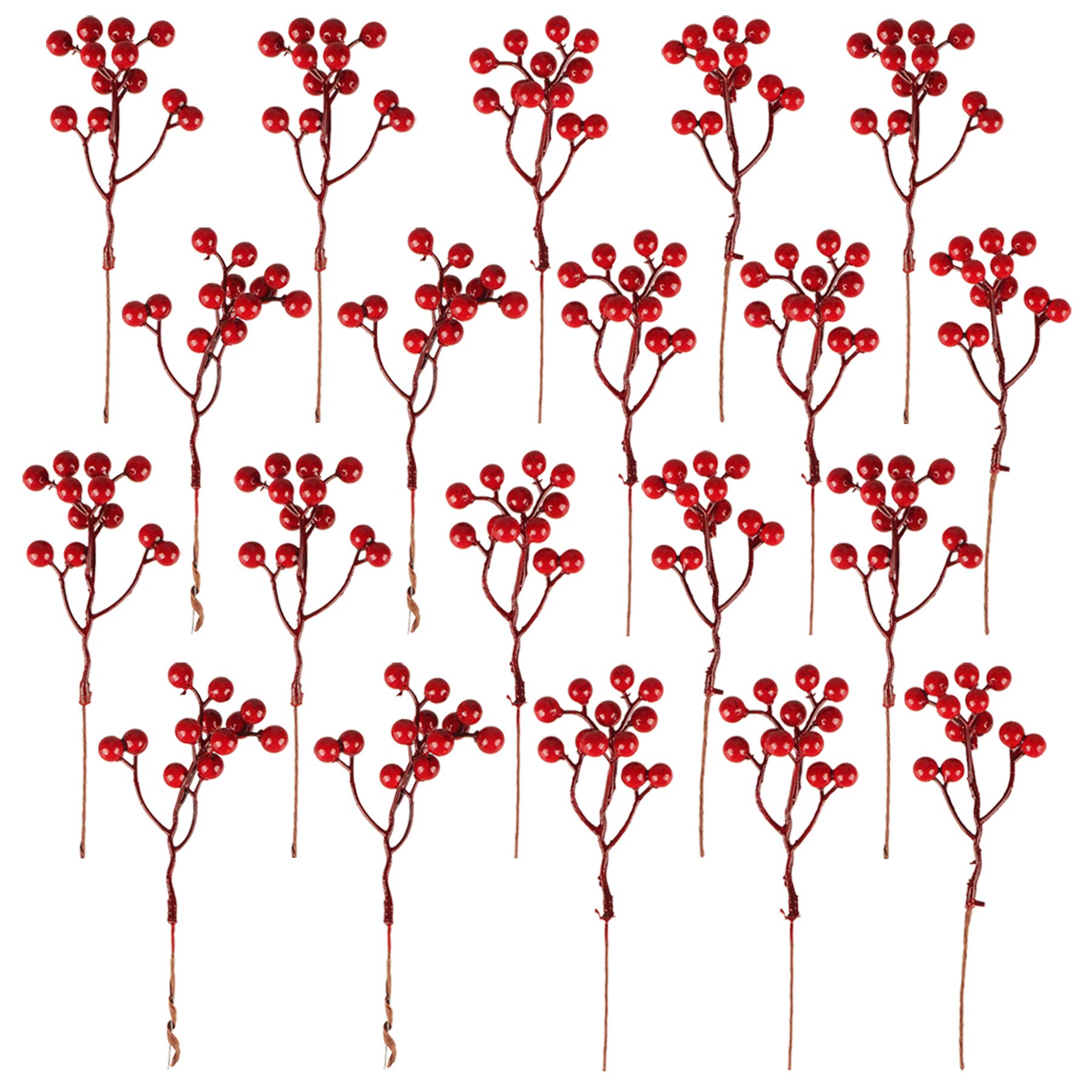 20pcs Artificial Red Berries Fake Flowers Fruits Berry Stems