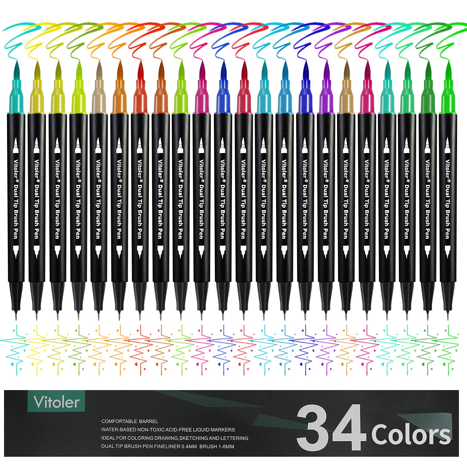 Dual Coloring Pens, 18 Color Dual Brush Pen Art Marker, Double-end Colored  Markers Fine Tip Pen for Journaling Coloring books Hand Lettering Drawing  and More