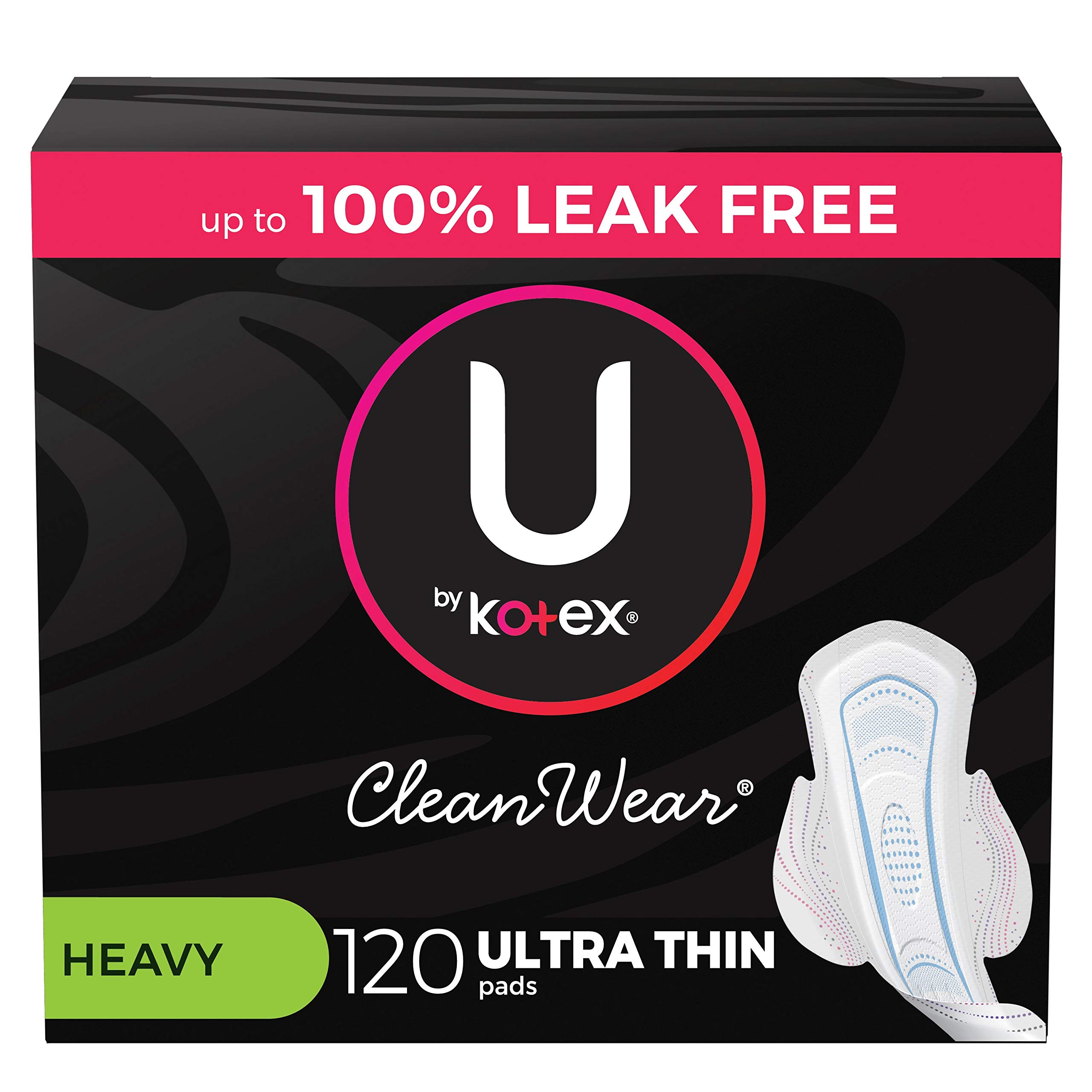 U by Kotex CleanWear Ultra Thin Feminine Pads with Wings, Heavy