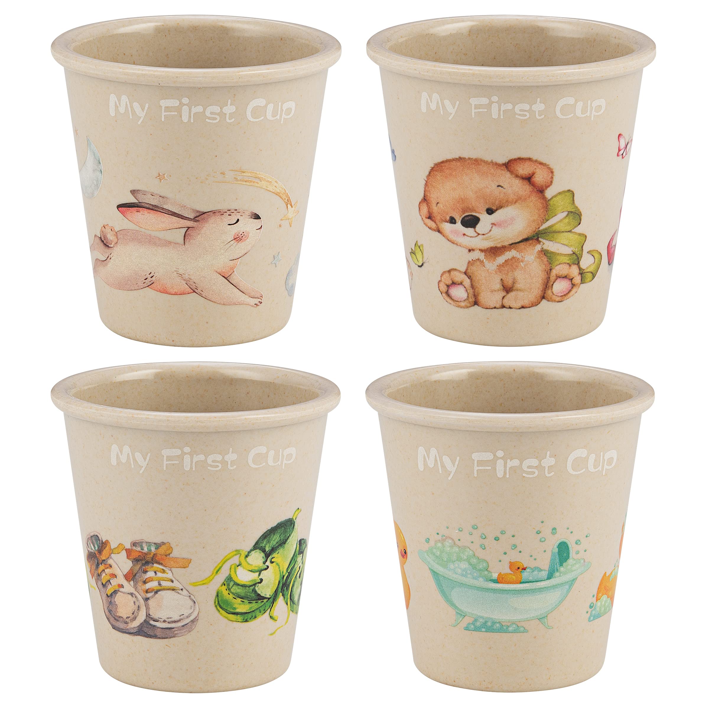 WeeSprout Bamboo Toddler Cups - 4 PC Set (10 fl oz), Organic & Non-Plastic Cup Pack for Toddlers, Big Kids or Baby, Natural