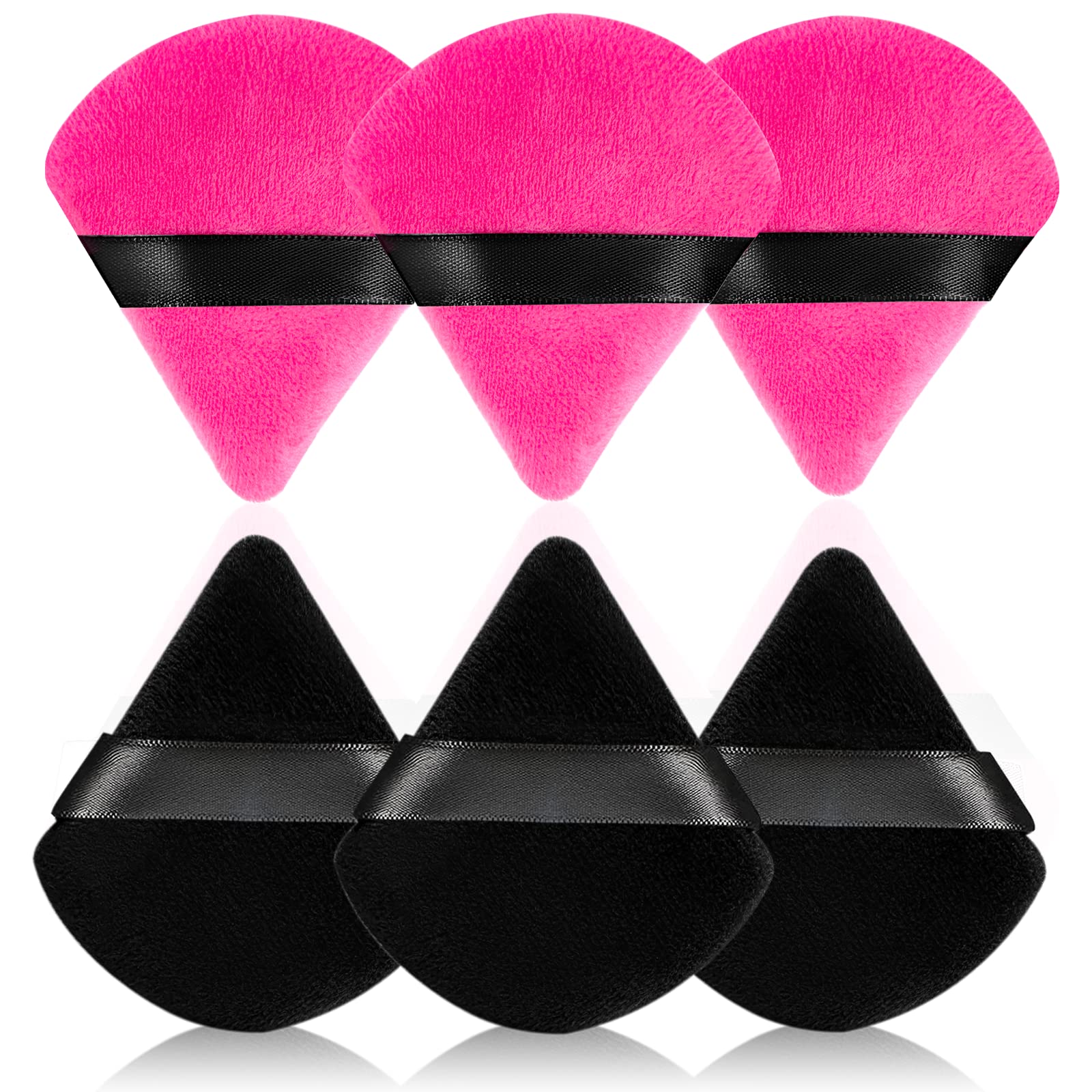 HoPliGhe Triangle Powder Puff 6 PCs Powder Puffs for Face Powder Supper  Soft Velour Makeup Puff- for Loose Powder Mineral Powder Foundation  Application Easy-to-use Makeup Tools(Rose Red+Black) Rose Red&black