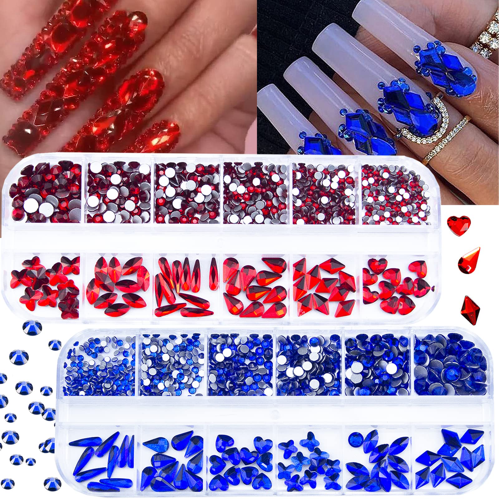Sohindel Nail Crystals Nail Jewels Rhinestones Round Beads Flatback Glass Charms Gems Nail Studs for Nails Decoration - Style 3, Women's