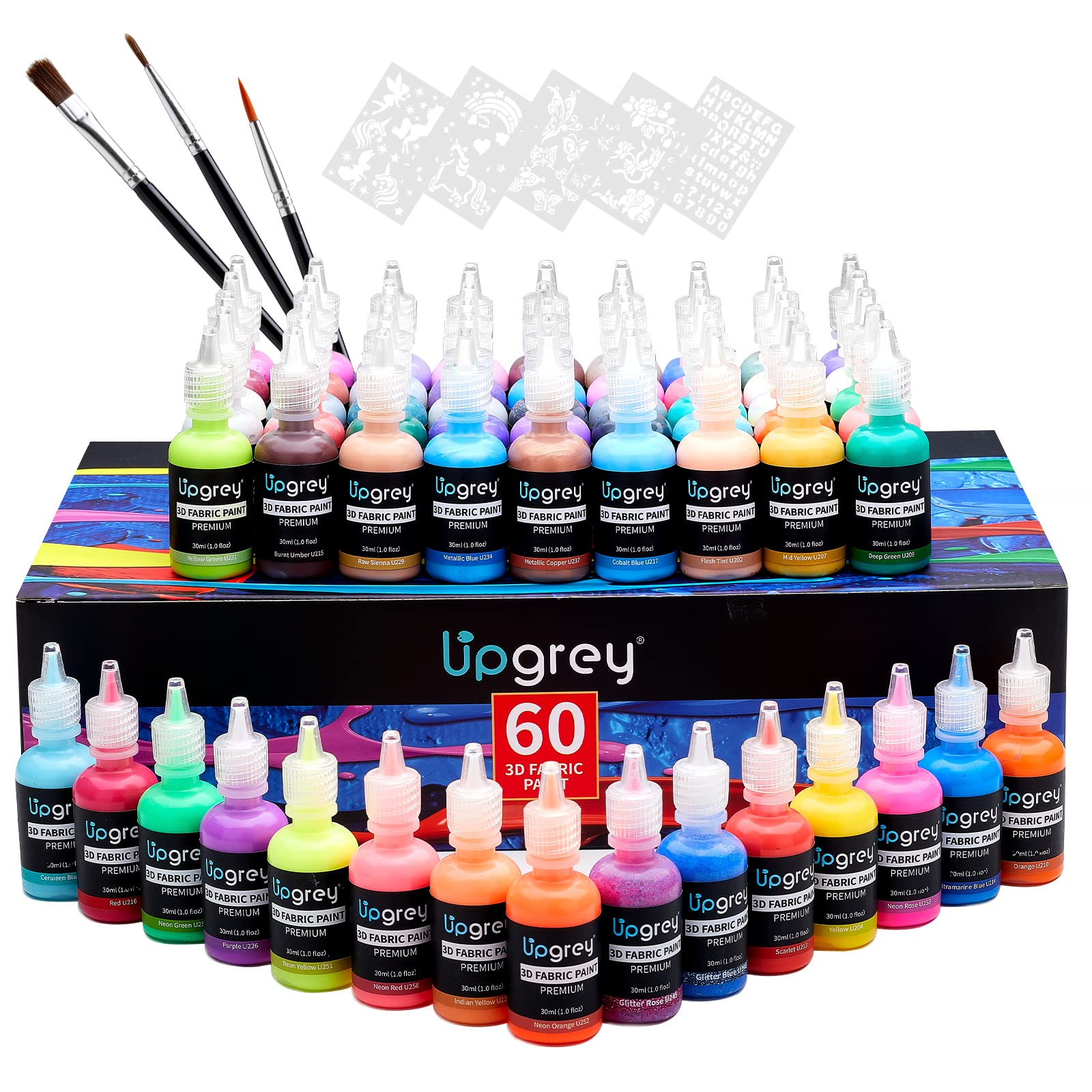 Fabric Paint For Clothes Set Of 8 Neon 20ml Black Light Glow In