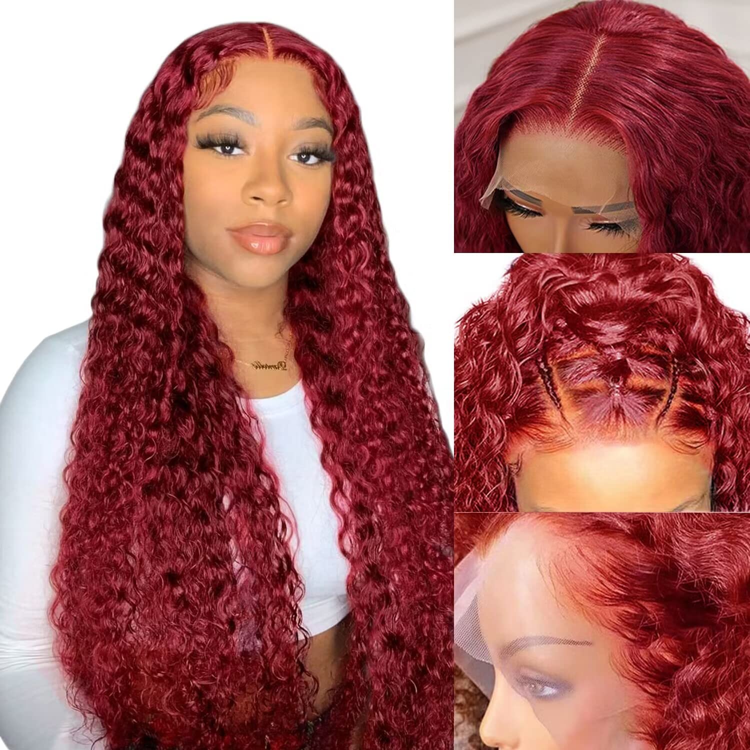 99J Burgundy Red Color 4 Box Braids Synthetic Lace Wig Full Hand