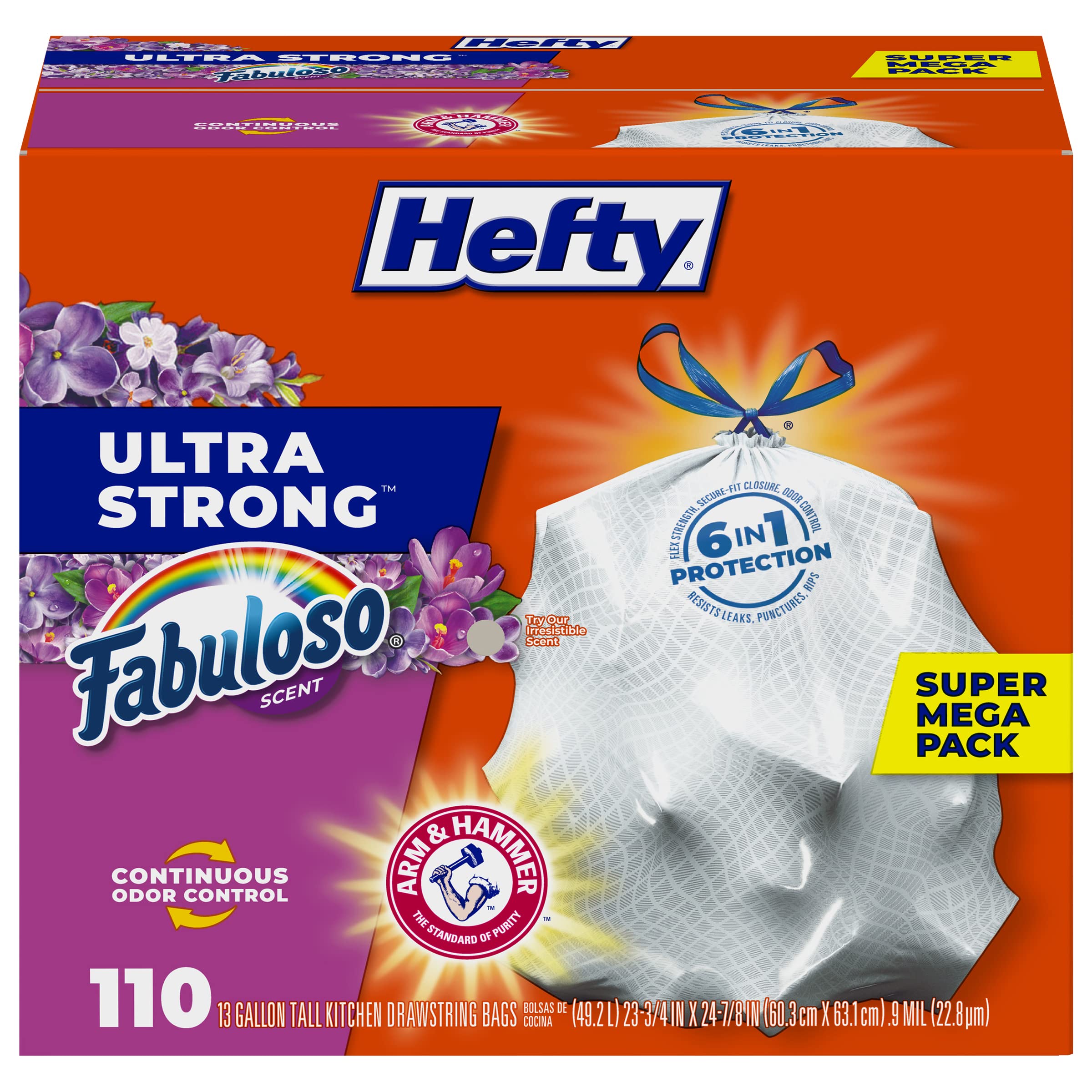  Hefty Ultra Strong Tall Kitchen Trash Bags, Fabuloso Scent, 13  Gallon, 110 Count : Health & Household