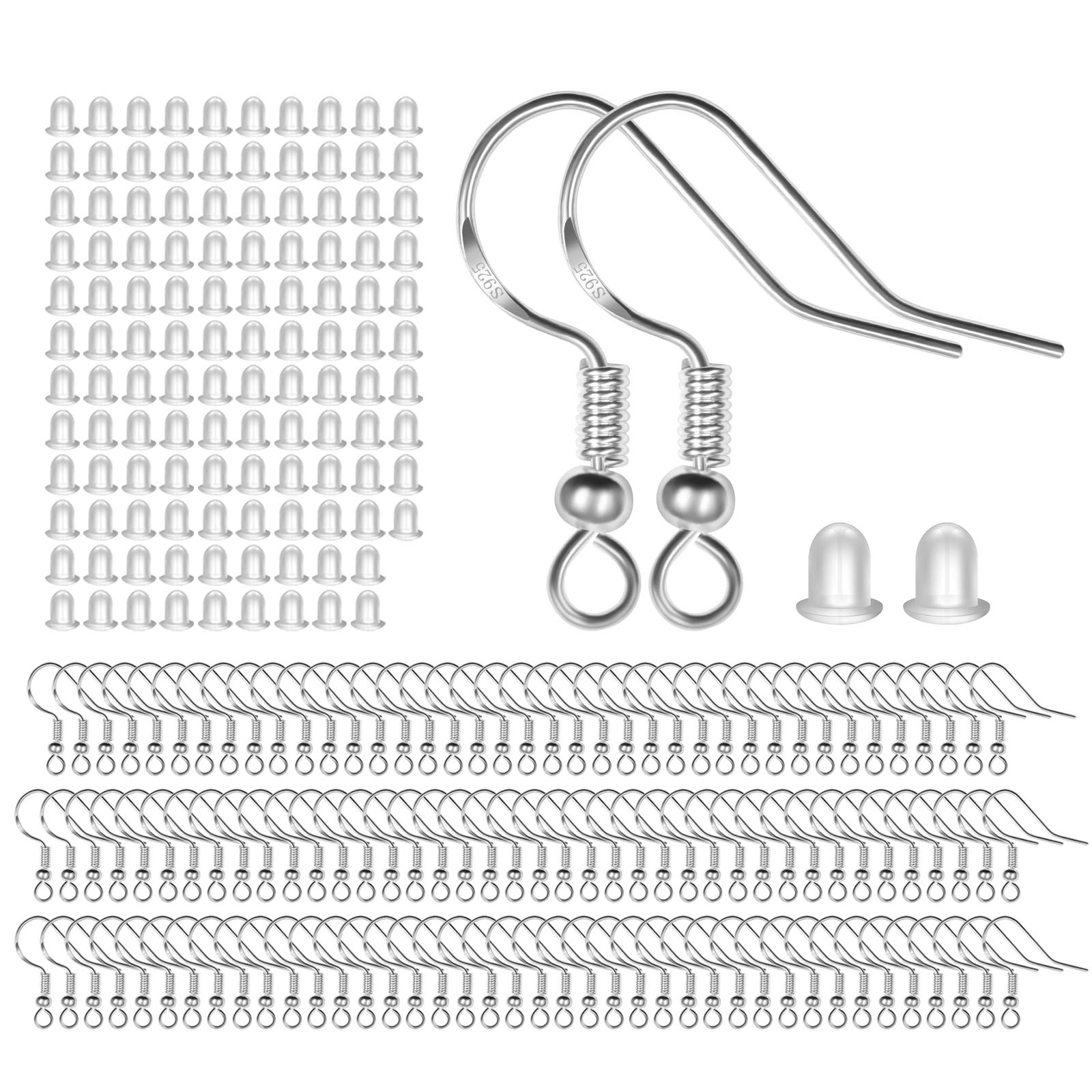 925 Sterling Silver Earring Hooks 120 PCS/60 Pairs, Ear Wires Fish Hooks,  Hypo-allergenic Jewelry