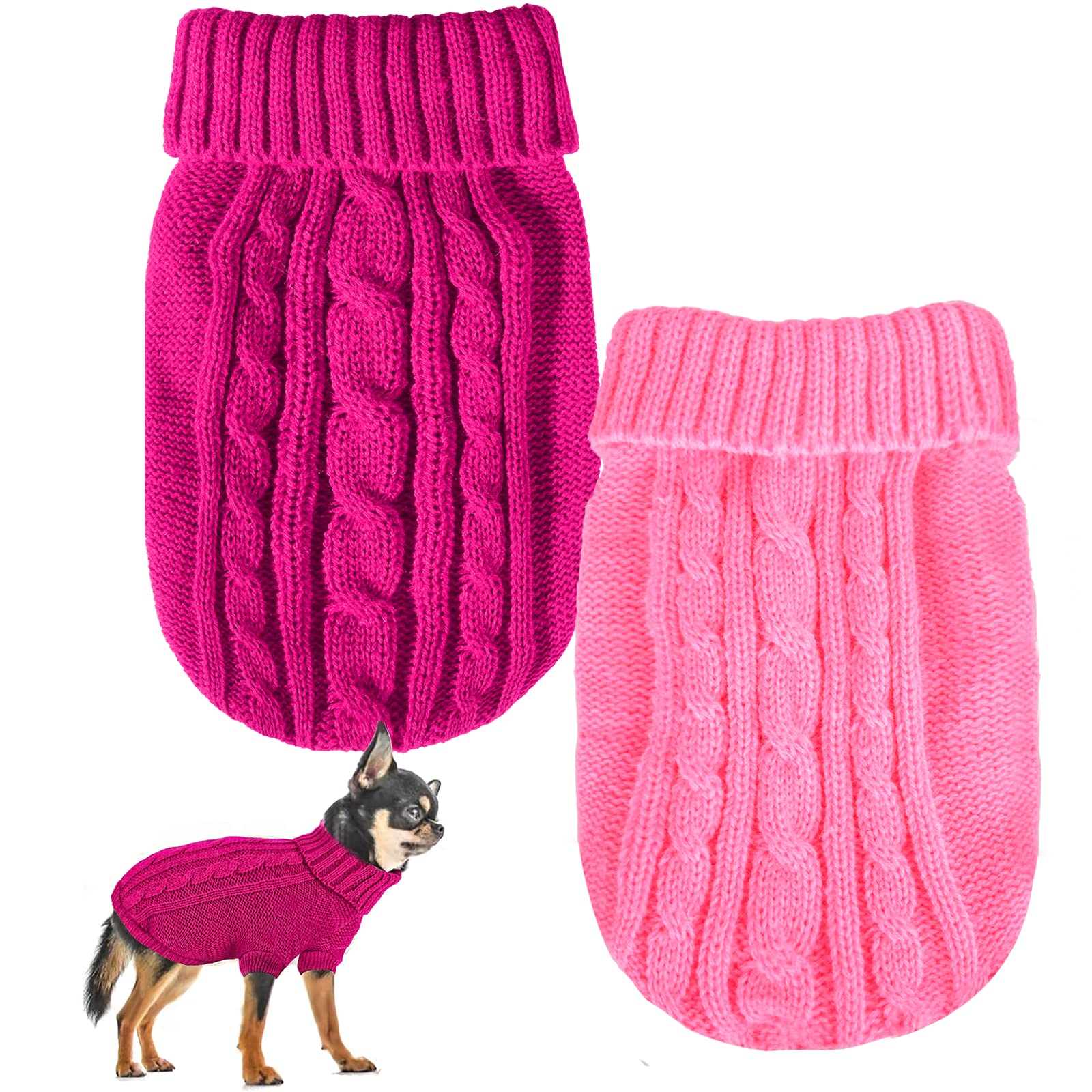 Set of 2 Dog Clothes for Small Dogs Girl Boy Turtleneck Knitted Chihuahua  Sweater, Girl Dog