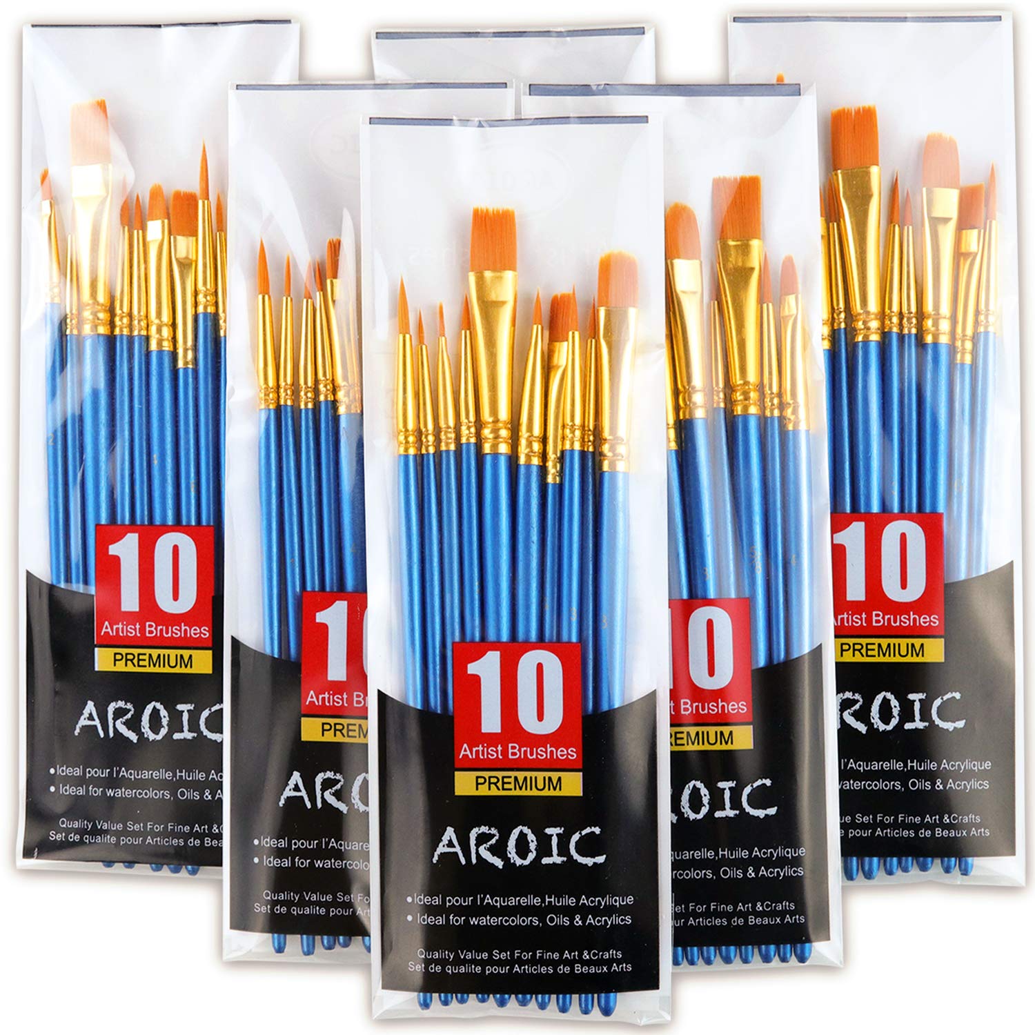 6 Pack Paint Brushes Set [Wood Handle] Brush for Wall Painting