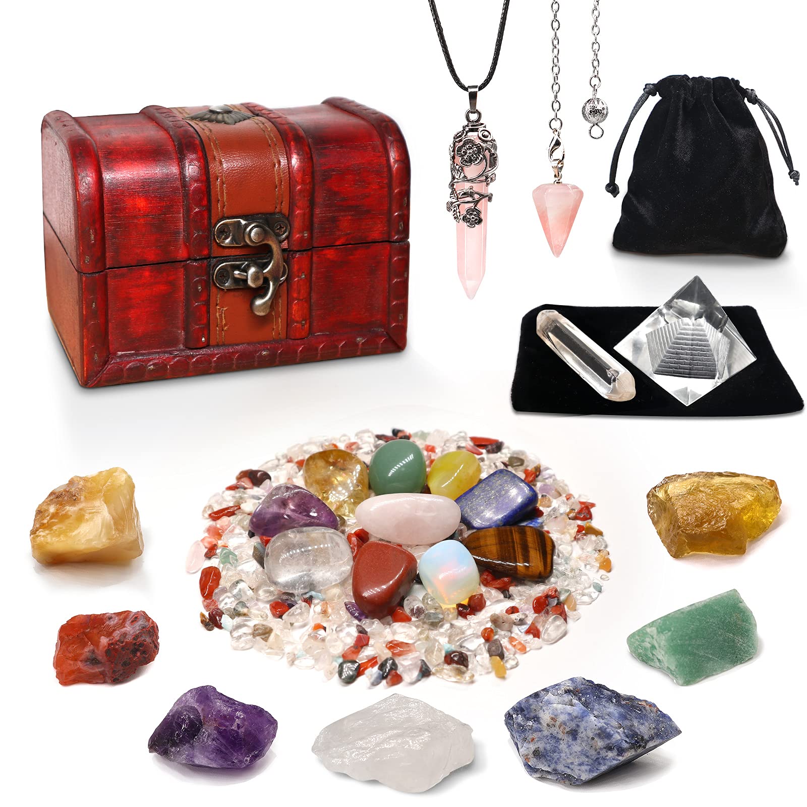 Healing Crystals Set with Wooden Box (Raw)